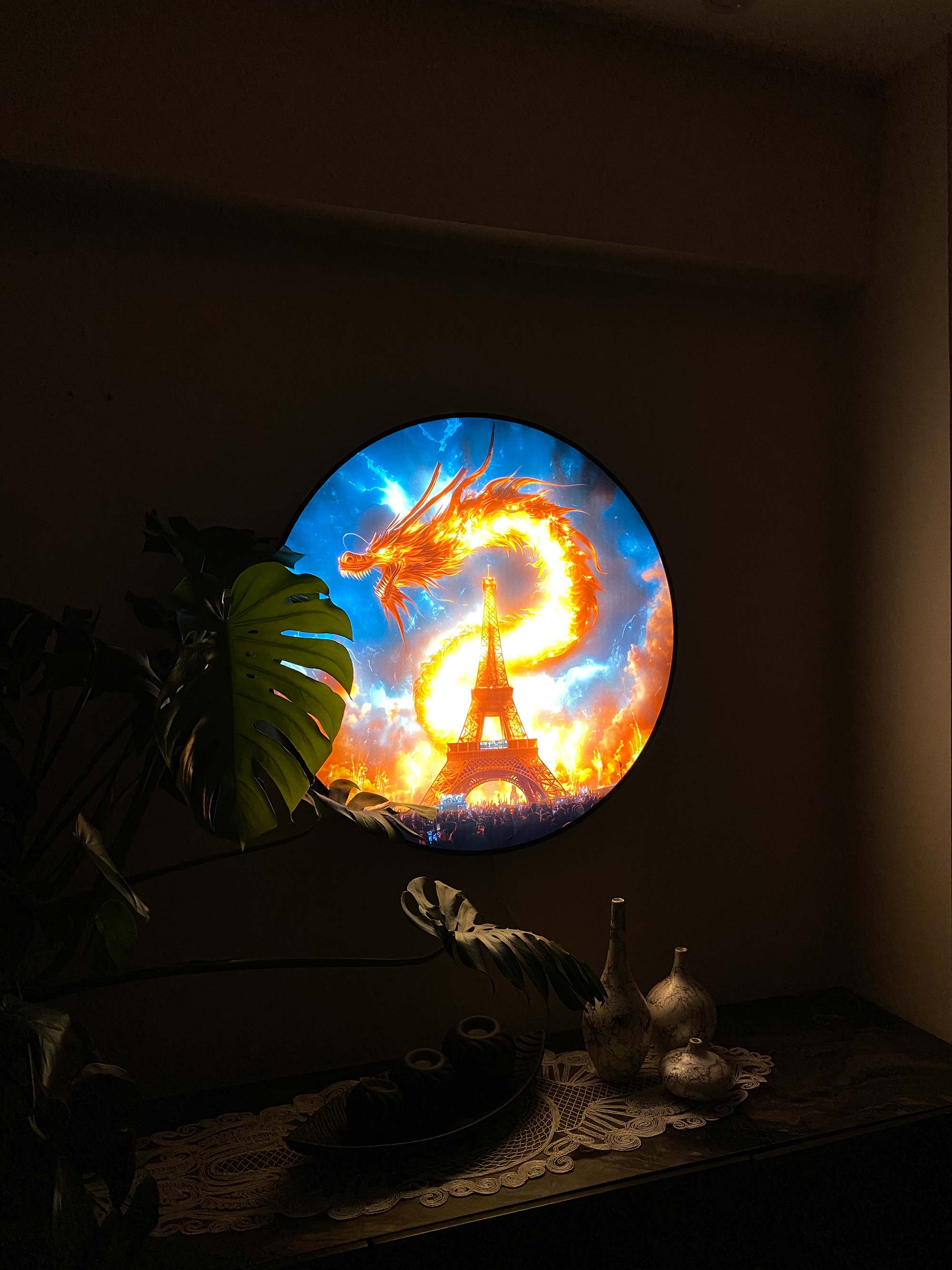 Artronauts Glass Print Dragon of Eiffel - Backlit Tempered Glass Wall Art