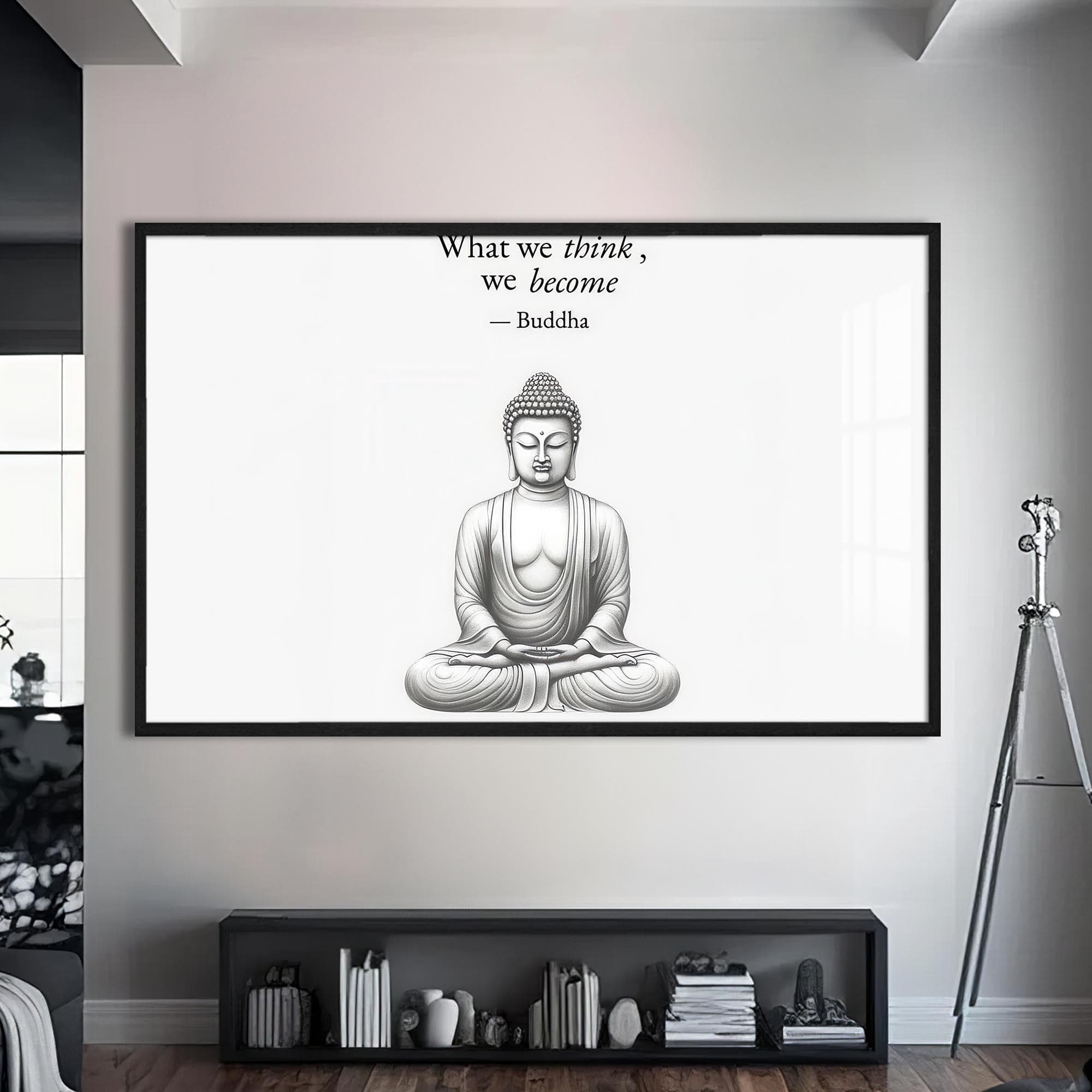 Artronauts Glass Print S | 72x46 cm | 28.3"x18.1" / Black Mindful Silence- Buddhism Tempered Glass Wall Art