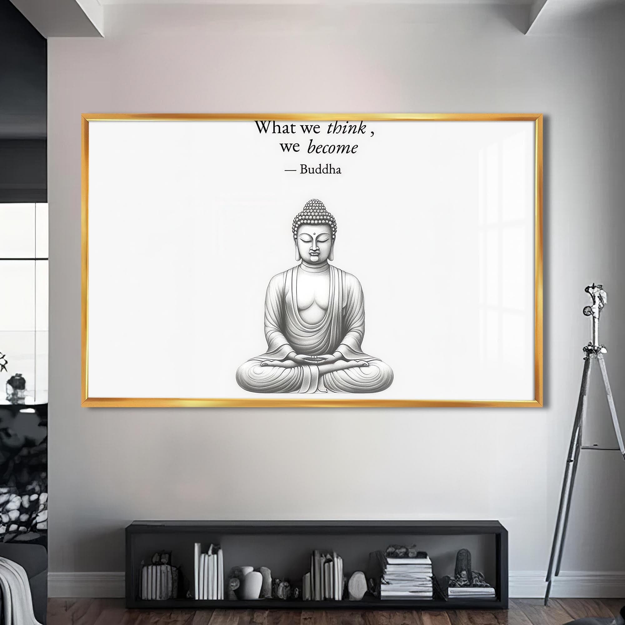Artronauts Glass Print S | 72x46 cm | 28.3"x18.1" / Gold Mindful Silence- Buddhism Tempered Glass Wall Art