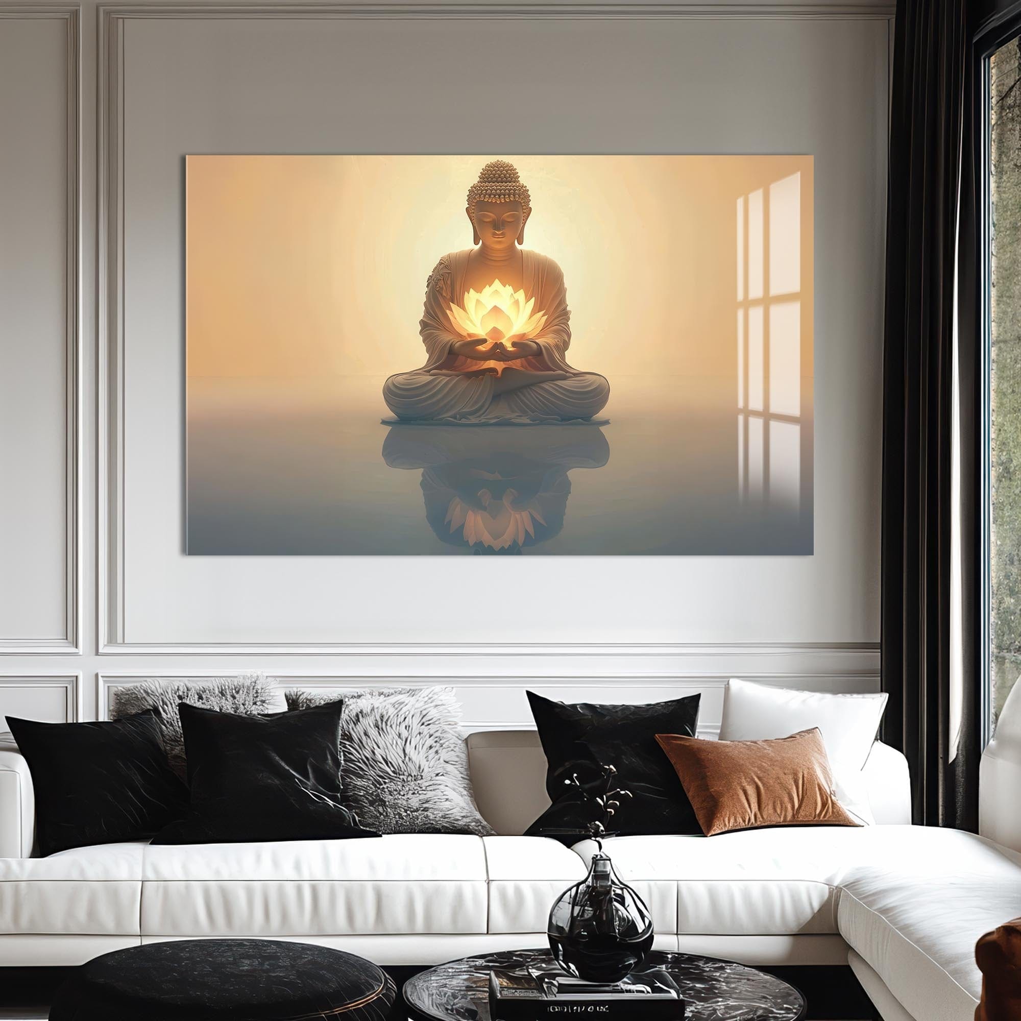 Artronauts Glass Print Lotus Reflection- Buddhism Tempered Glass Wall Art