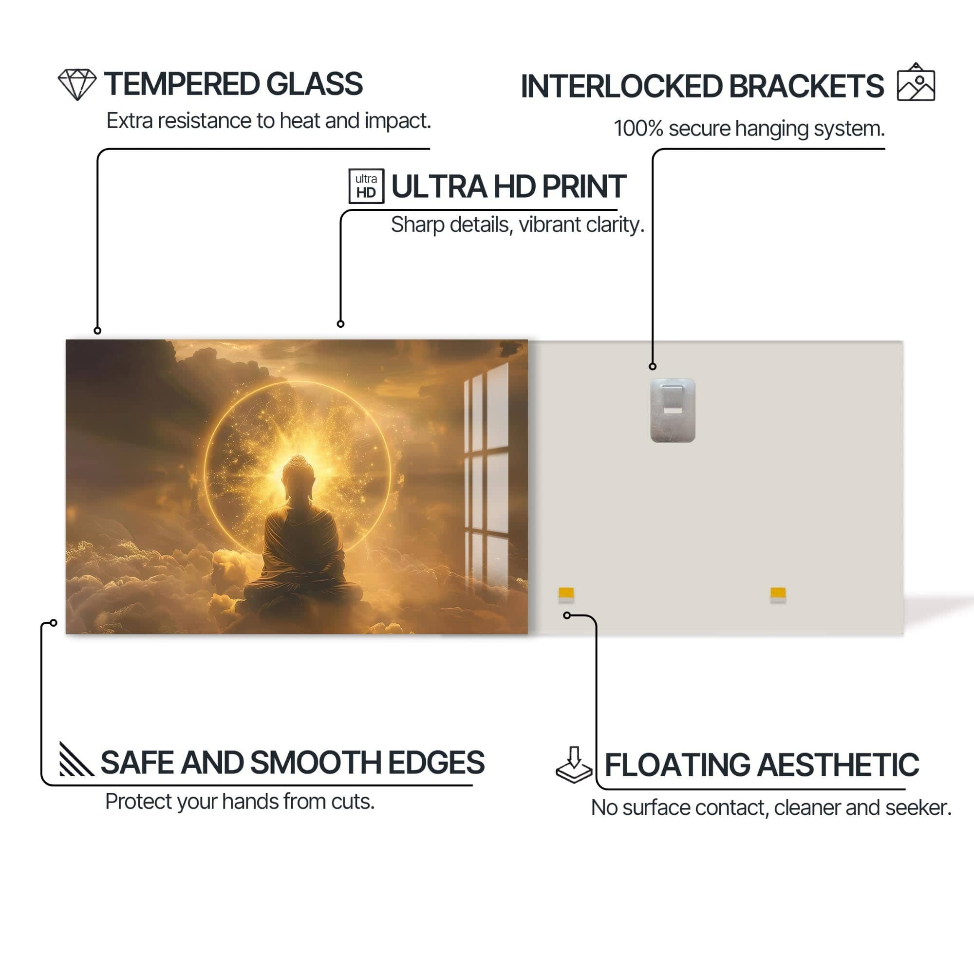 Artronauts Glass Print Golden Awakening- Buddhism Tempered Glass Wall Art