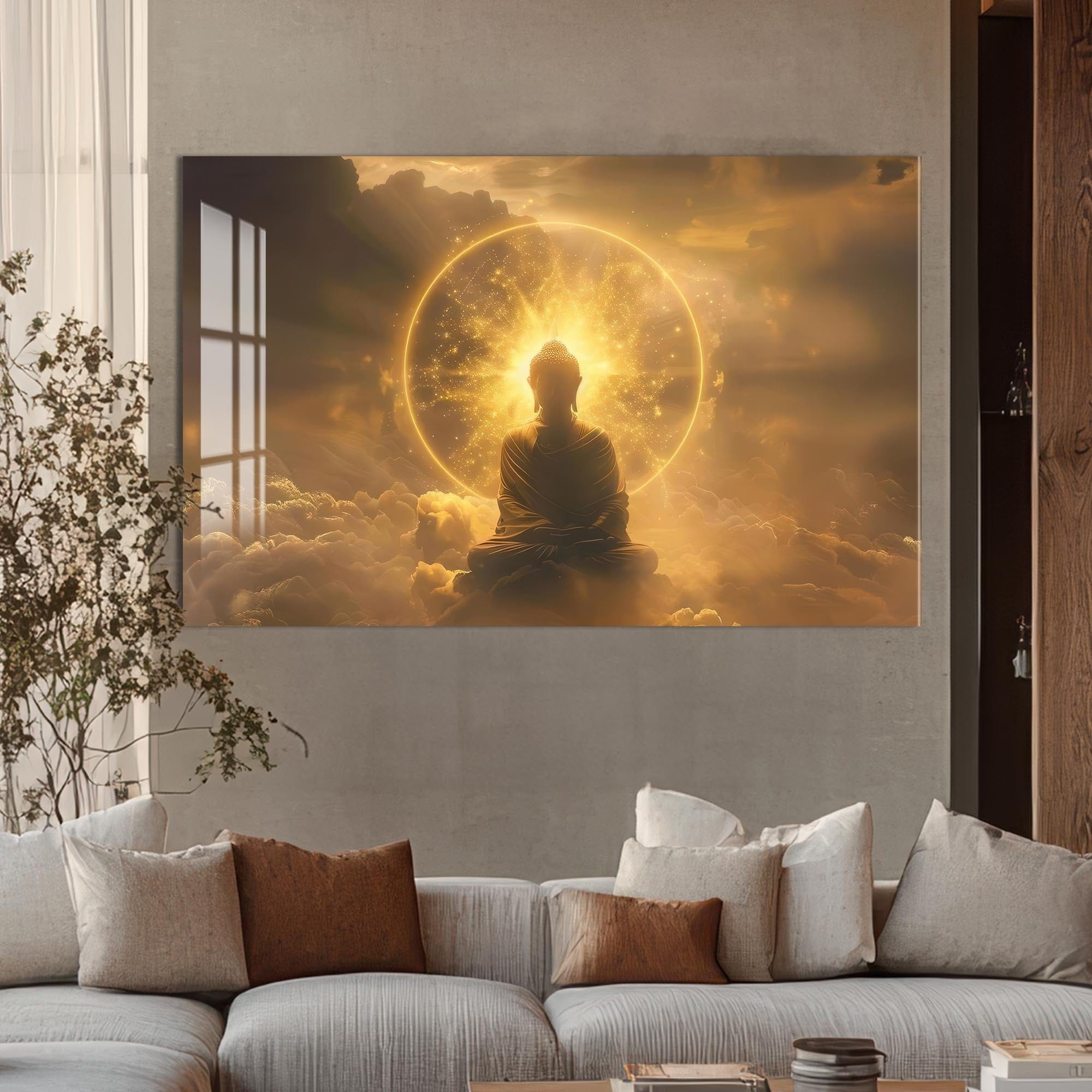 Artronauts Glass Print Golden Awakening- Buddhism Tempered Glass Wall Art