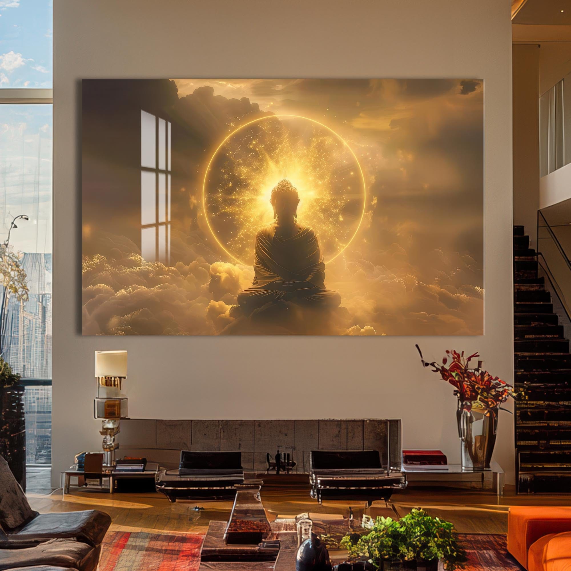 Artronauts Glass Print Golden Awakening- Buddhism Tempered Glass Wall Art
