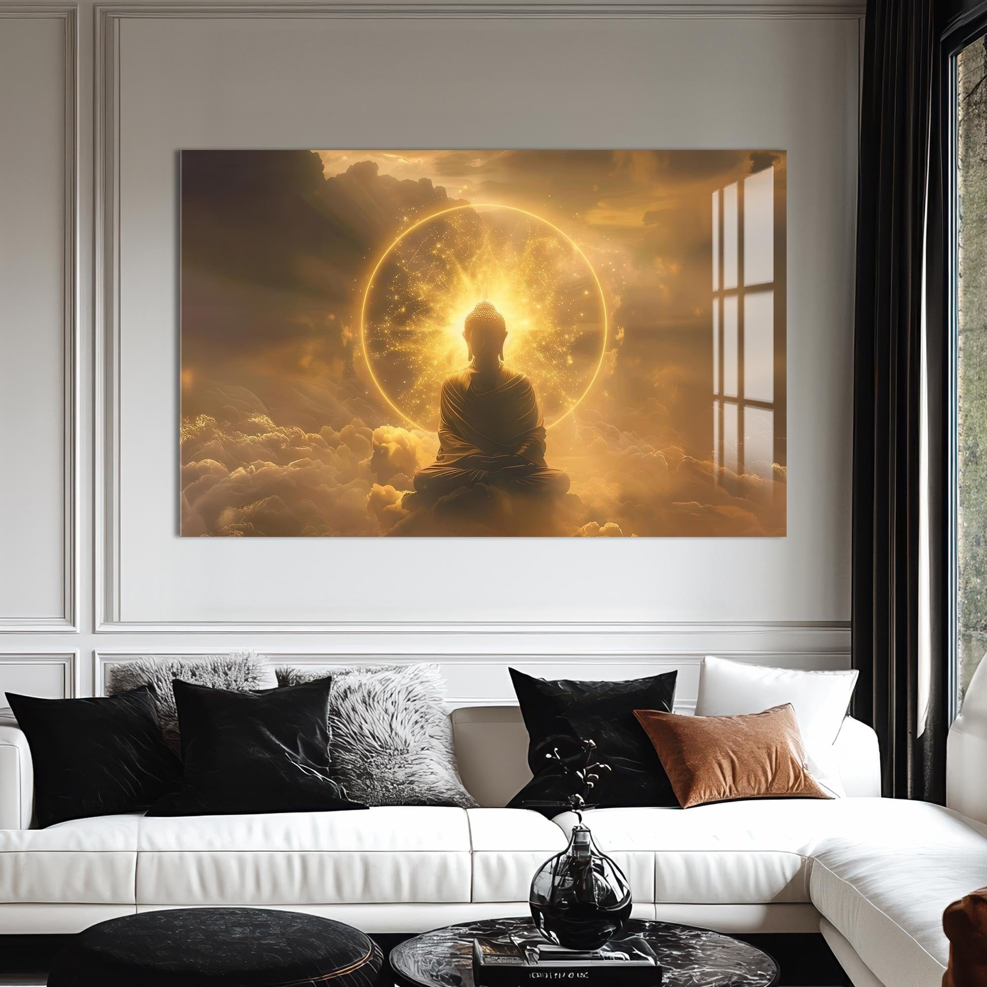 Artronauts Glass Print Golden Awakening- Buddhism Tempered Glass Wall Art