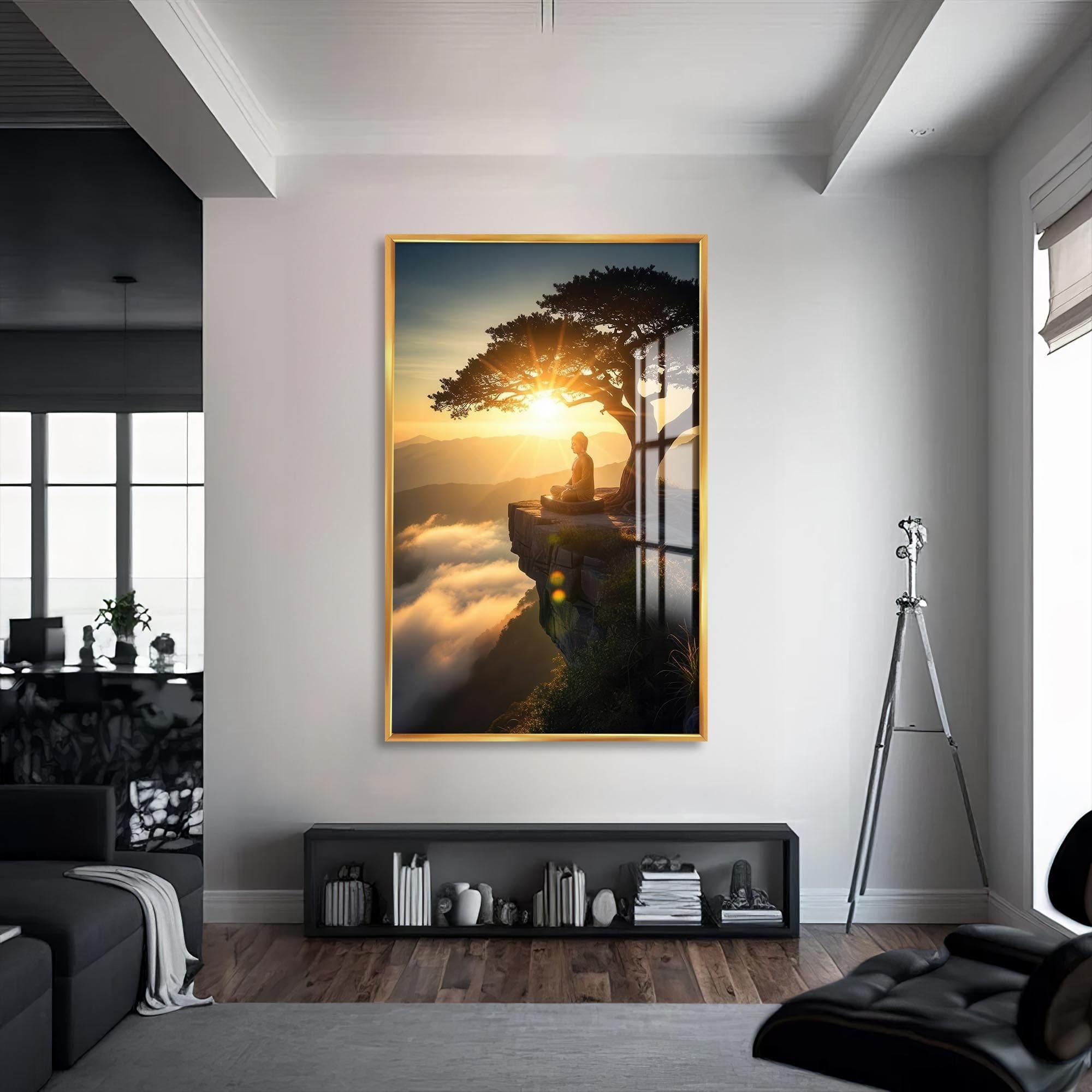 Artronauts Glass Print S | 72x46 cm | 28.3"x18.1" / Gold Edge of Stillness- Buddhism Tempered Glass Wall Art