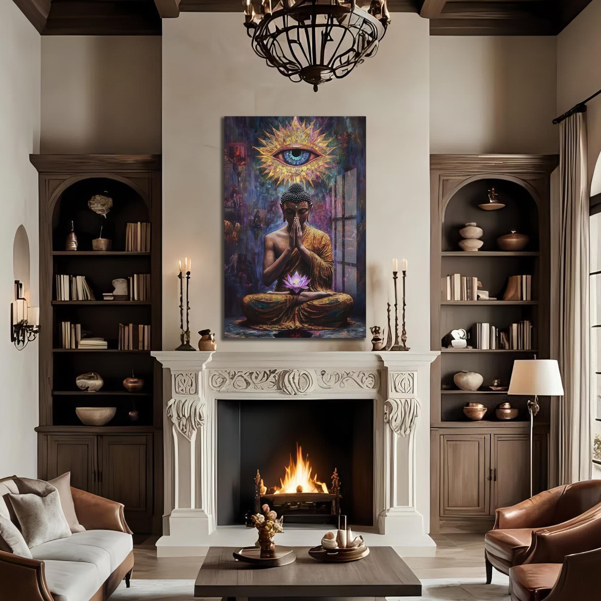 Artronauts Glass Print Lotus Prayer- Buddhism Tempered Glass Wall Art