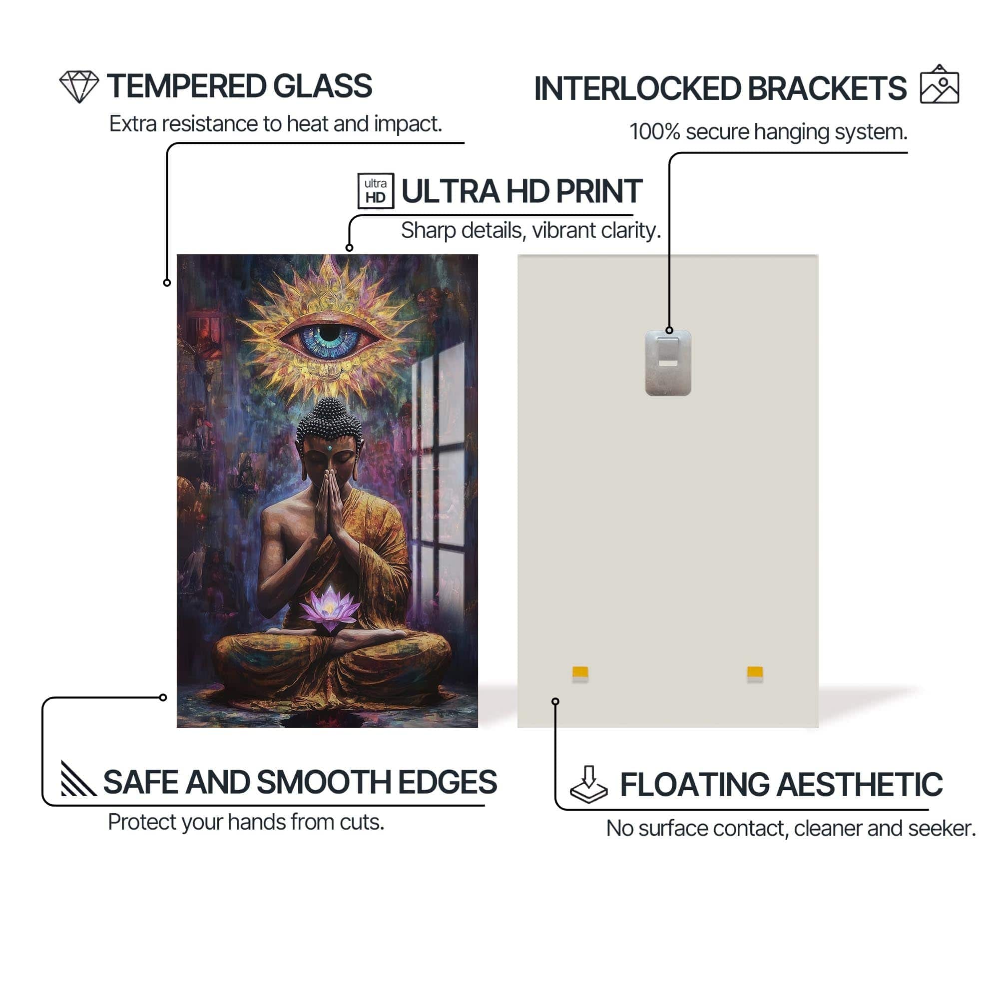 Artronauts Glass Print Lotus Prayer- Buddhism Tempered Glass Wall Art