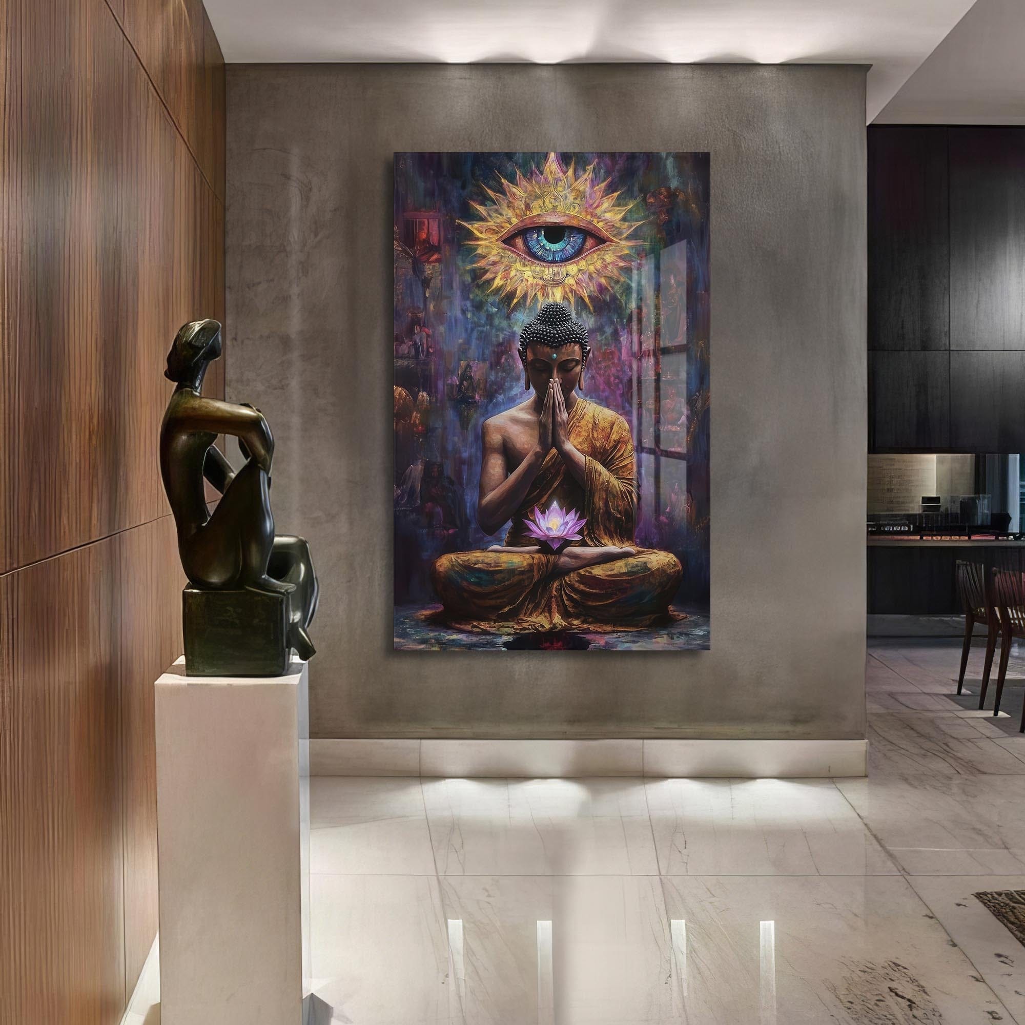 Artronauts Glass Print Lotus Prayer- Buddhism Tempered Glass Wall Art