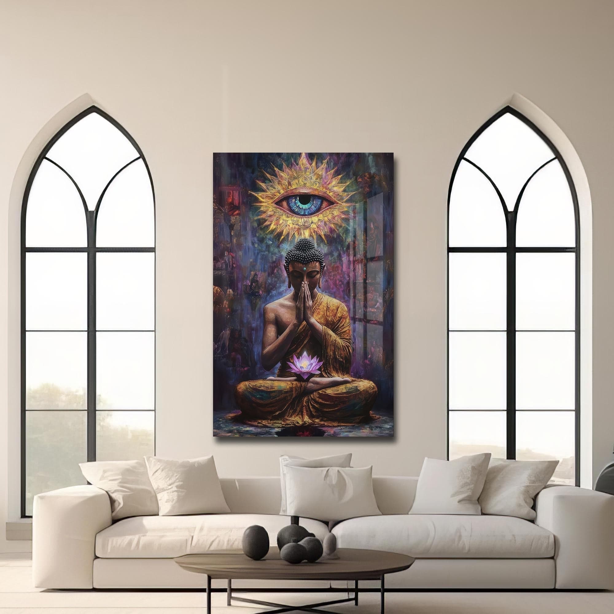 Artronauts Glass Print Lotus Prayer- Buddhism Tempered Glass Wall Art