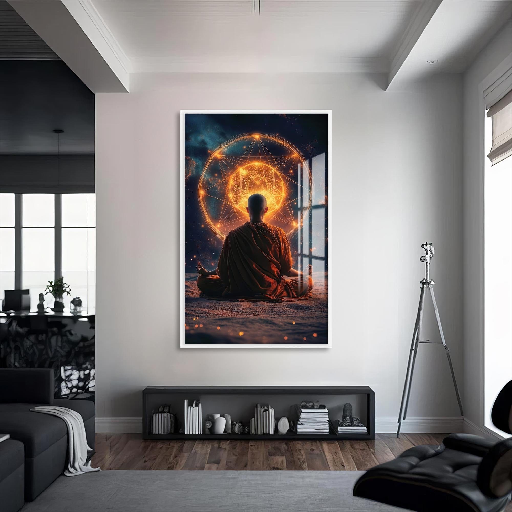 Artronauts Glass Print S | 72x46 cm | 28.3"x18.1" / White Sacred Geometry Mind- Buddhism Tempered Glass Wall Art