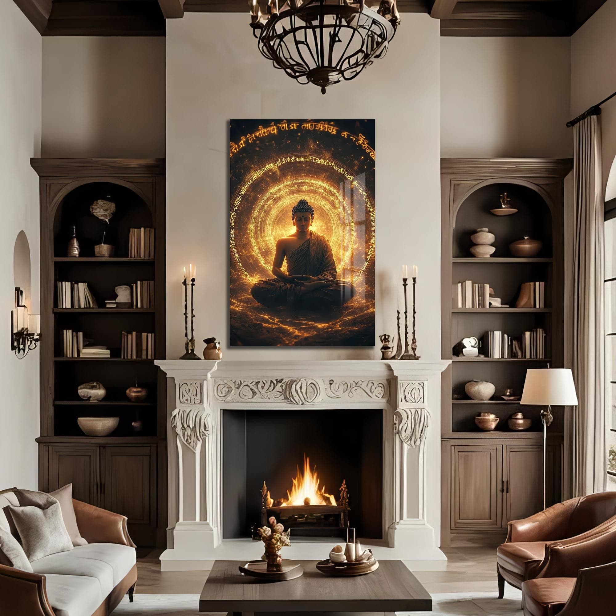 Artronauts Glass Print Golden Sutra- Buddhism Tempered Glass Wall Art