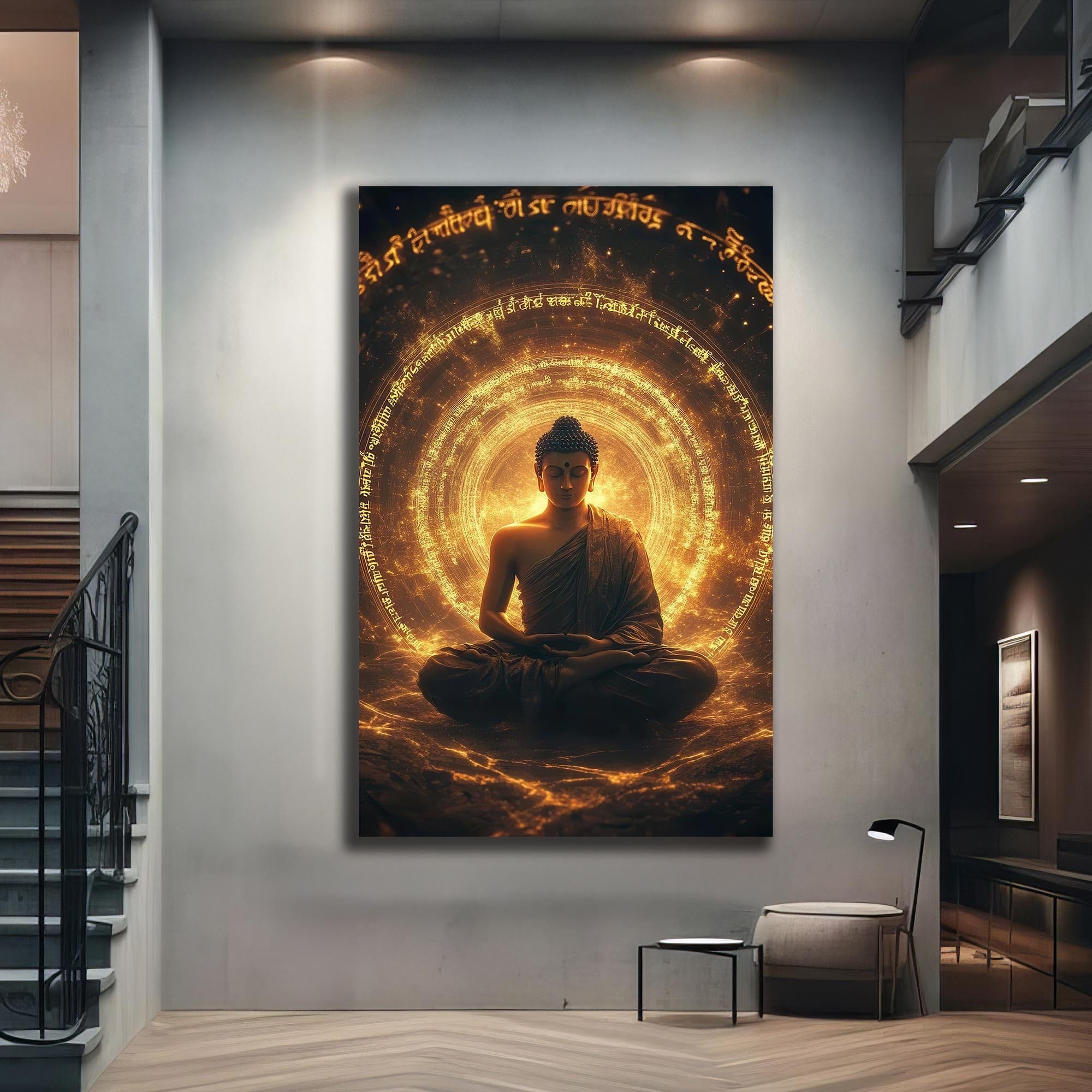 Artronauts Glass Print Golden Sutra- Buddhism Tempered Glass Wall Art