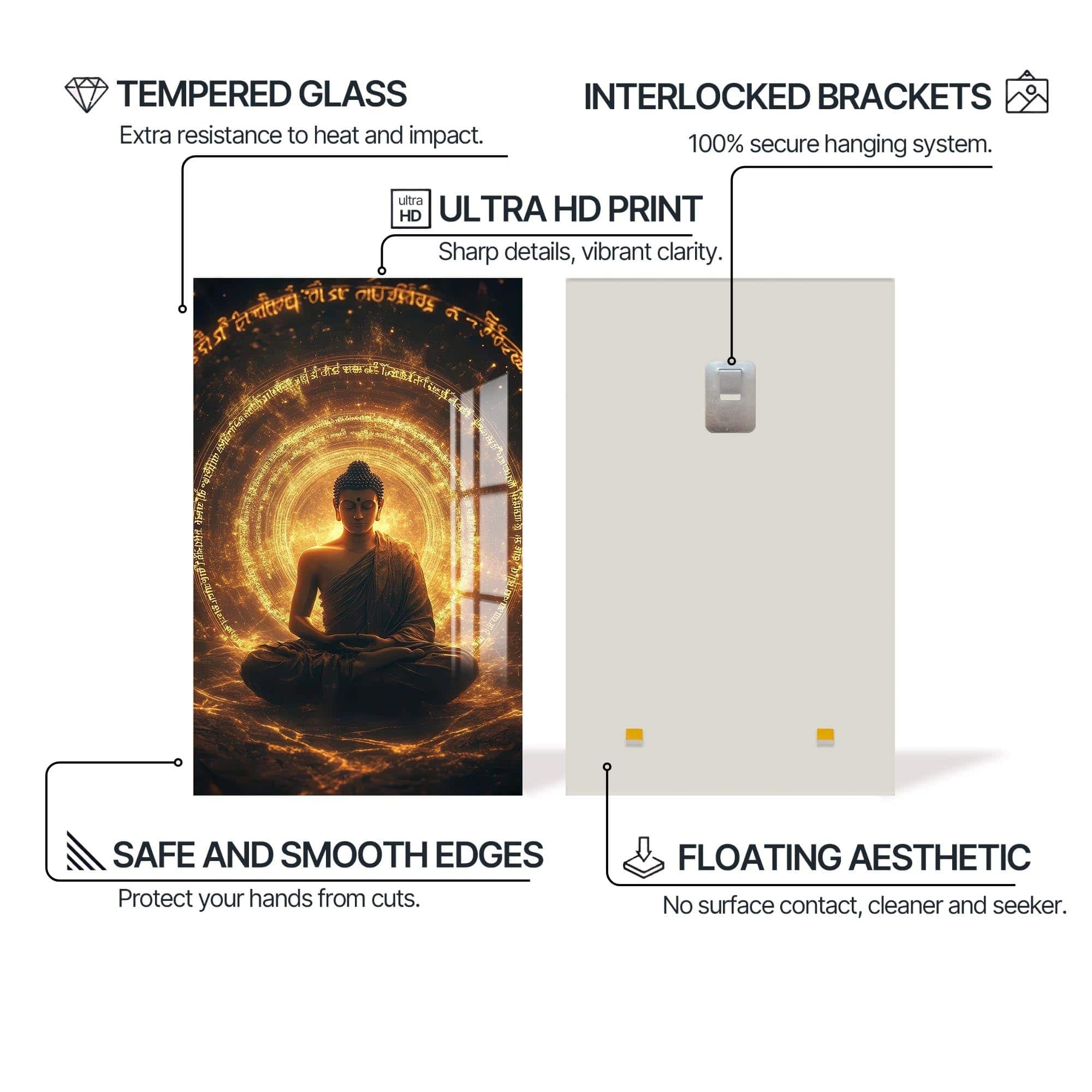 Artronauts Glass Print Golden Sutra- Buddhism Tempered Glass Wall Art