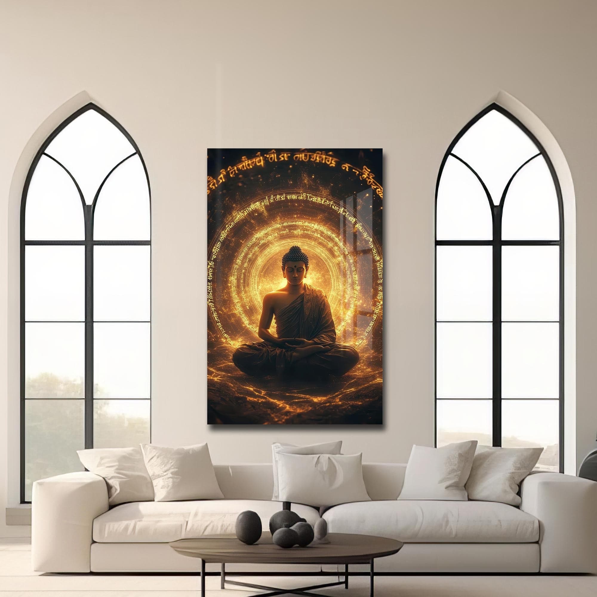 Artronauts Glass Print Golden Sutra- Buddhism Tempered Glass Wall Art