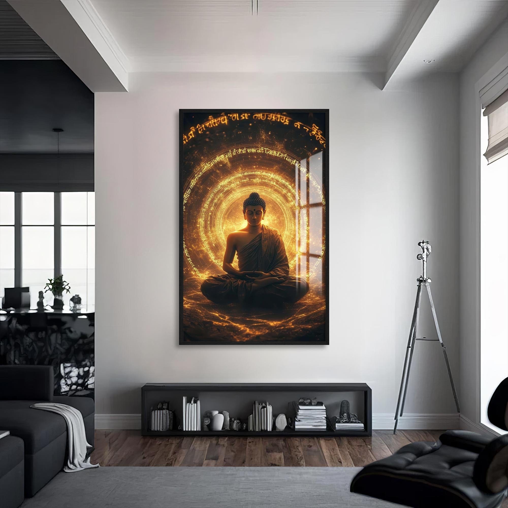 Artronauts Glass Print S | 72x46 cm | 28.3"x18.1" / Black Golden Sutra- Buddhism Tempered Glass Wall Art
