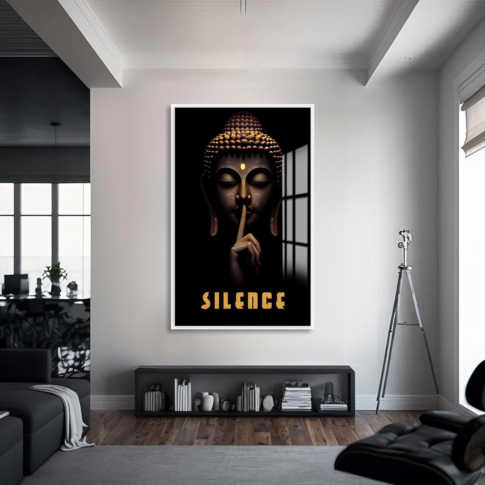 Artronauts Glass Print S | 72x46 cm | 28.3"x18.1" / White Whisper of Silence- Buddhism Tempered Glass Wall Art