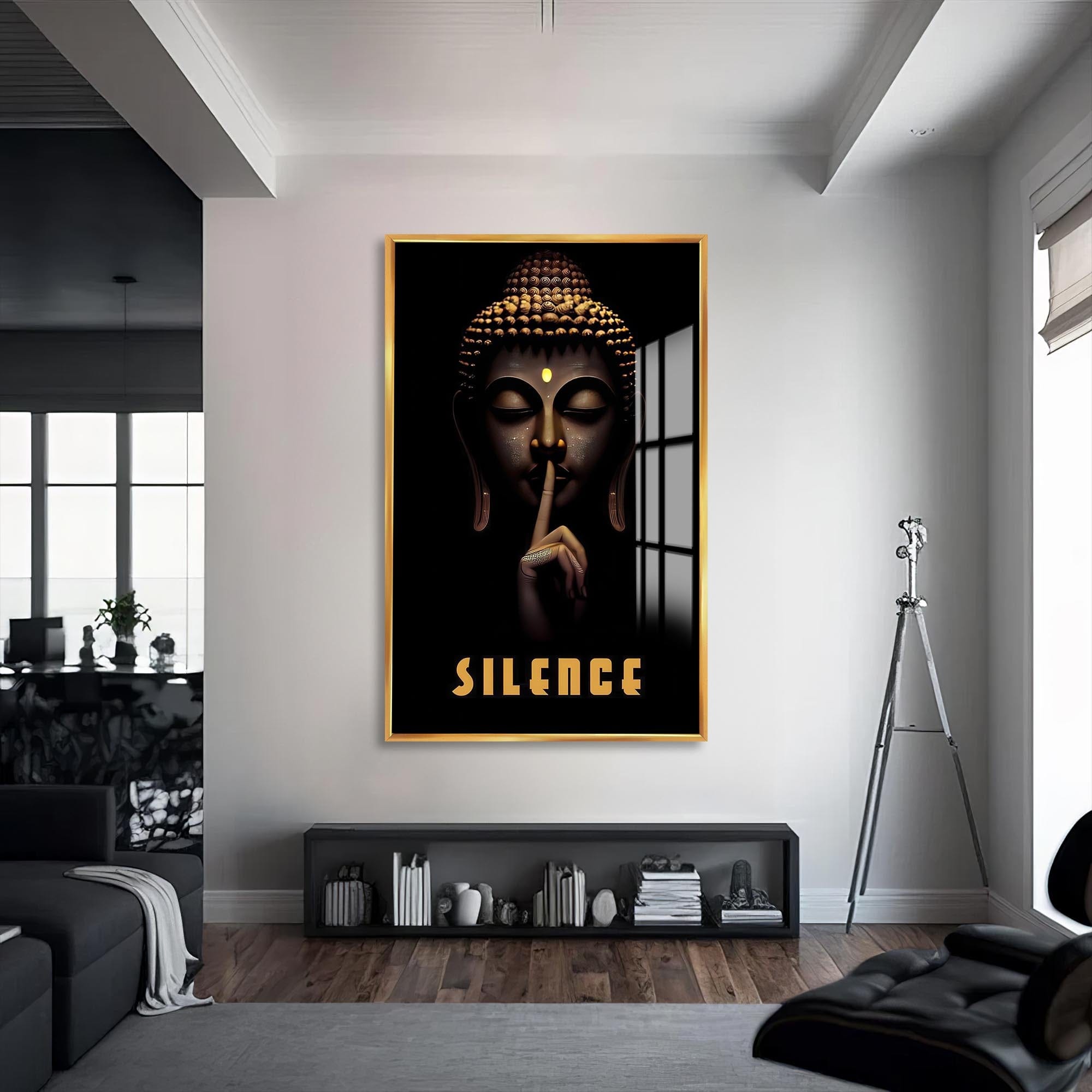 Artronauts Glass Print S | 72x46 cm | 28.3"x18.1" / Gold Whisper of Silence- Buddhism Tempered Glass Wall Art
