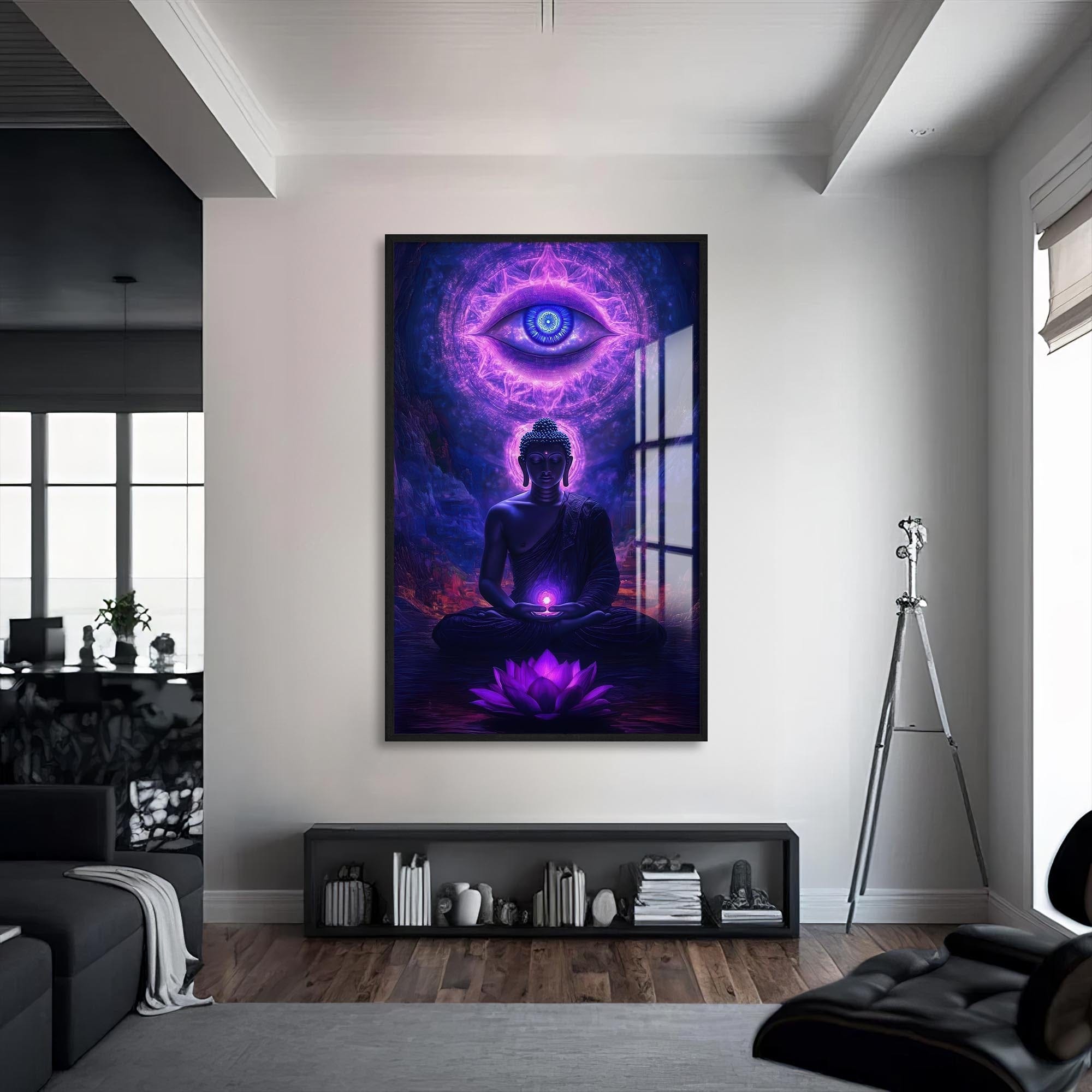 Artronauts Glass Print S | 72x46 cm | 28.3"x18.1" / Black Third Eye Awakening- Buddhism Tempered Glass Wall Art