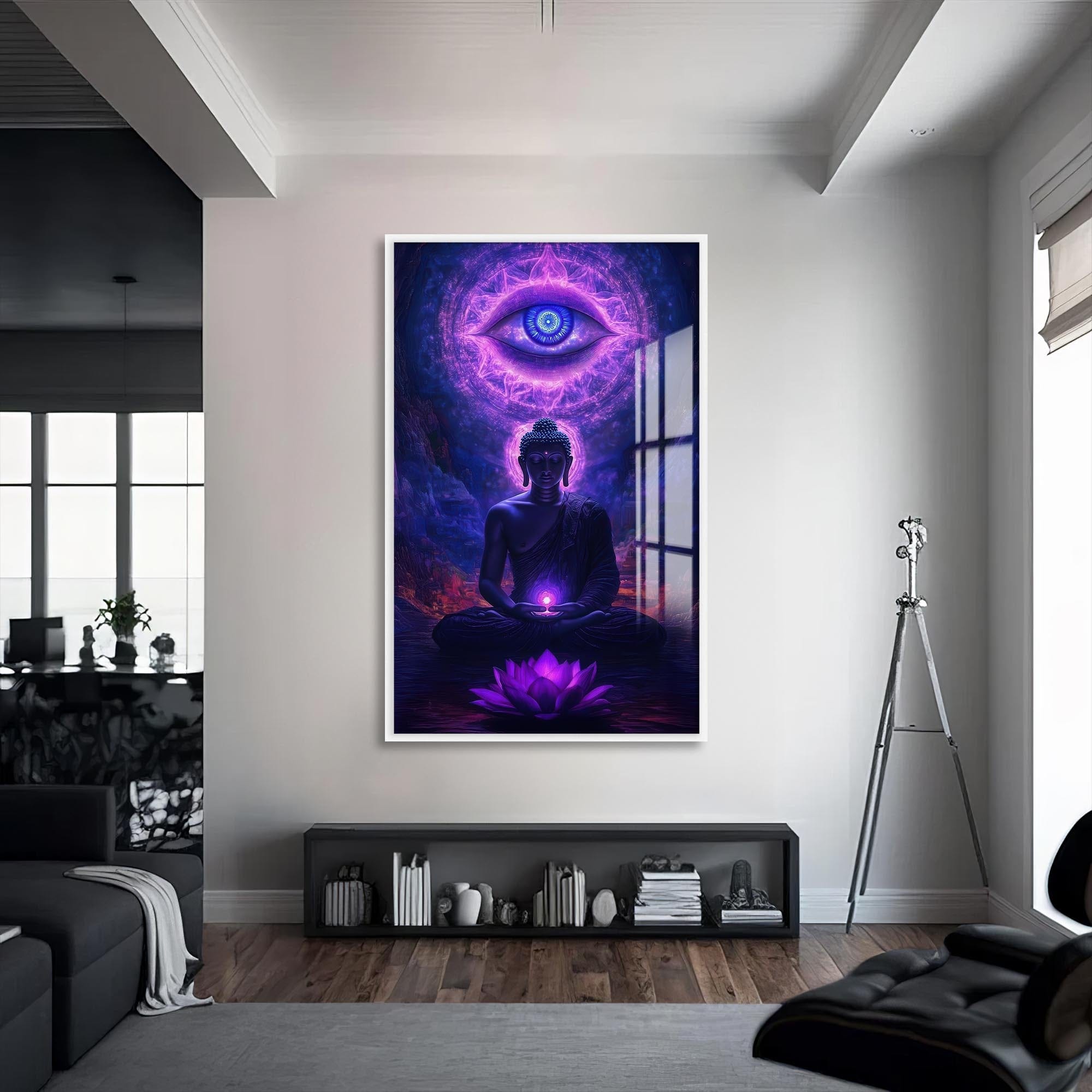 Artronauts Glass Print S | 72x46 cm | 28.3"x18.1" / White Third Eye Stillness- Buddhism Tempered Glass Wall Art