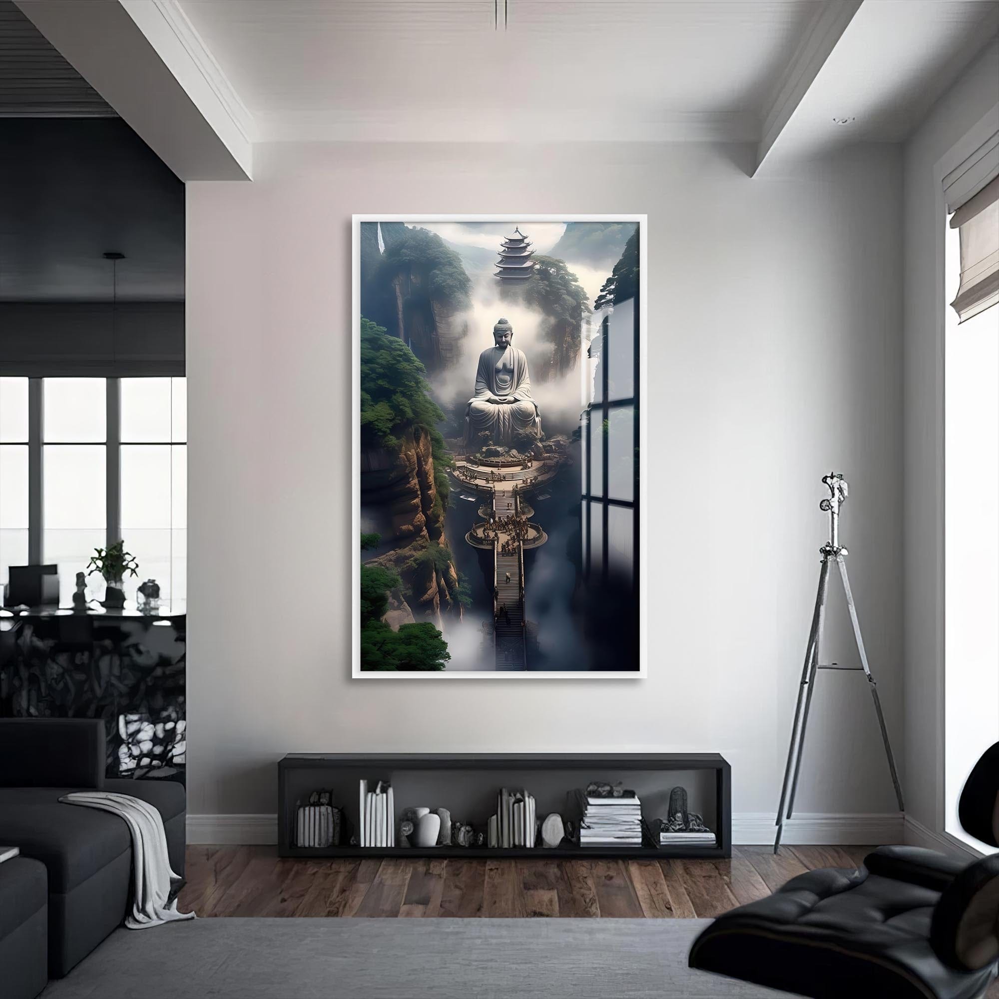 Artronauts Glass Print S | 72x46 cm | 28.3"x18.1" / White Path to Awakening- Buddhism Tempered Glass Wall Art