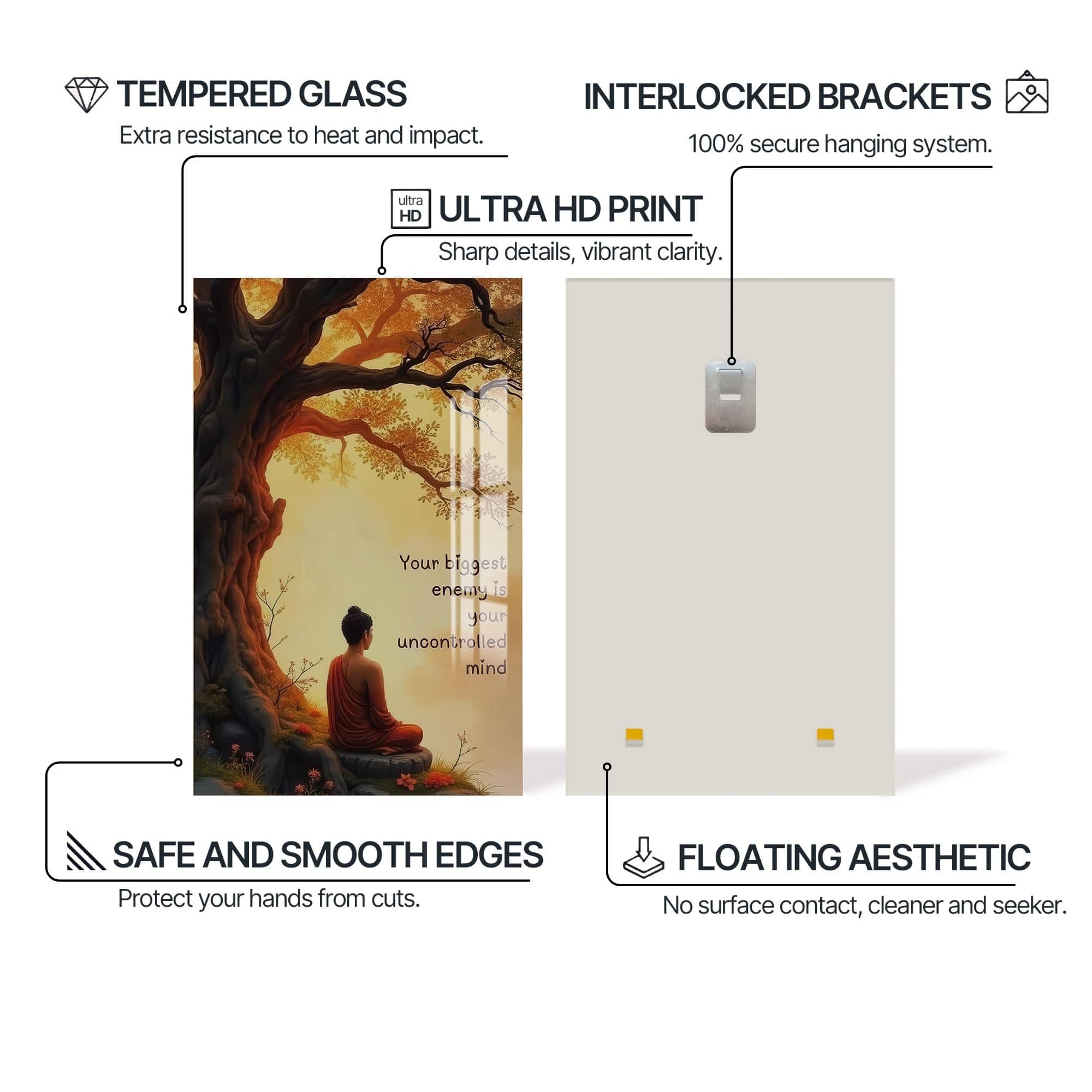 Artronauts Glass Print Uncontrolled Mind- Buddhism Tempered Glass Wall Art