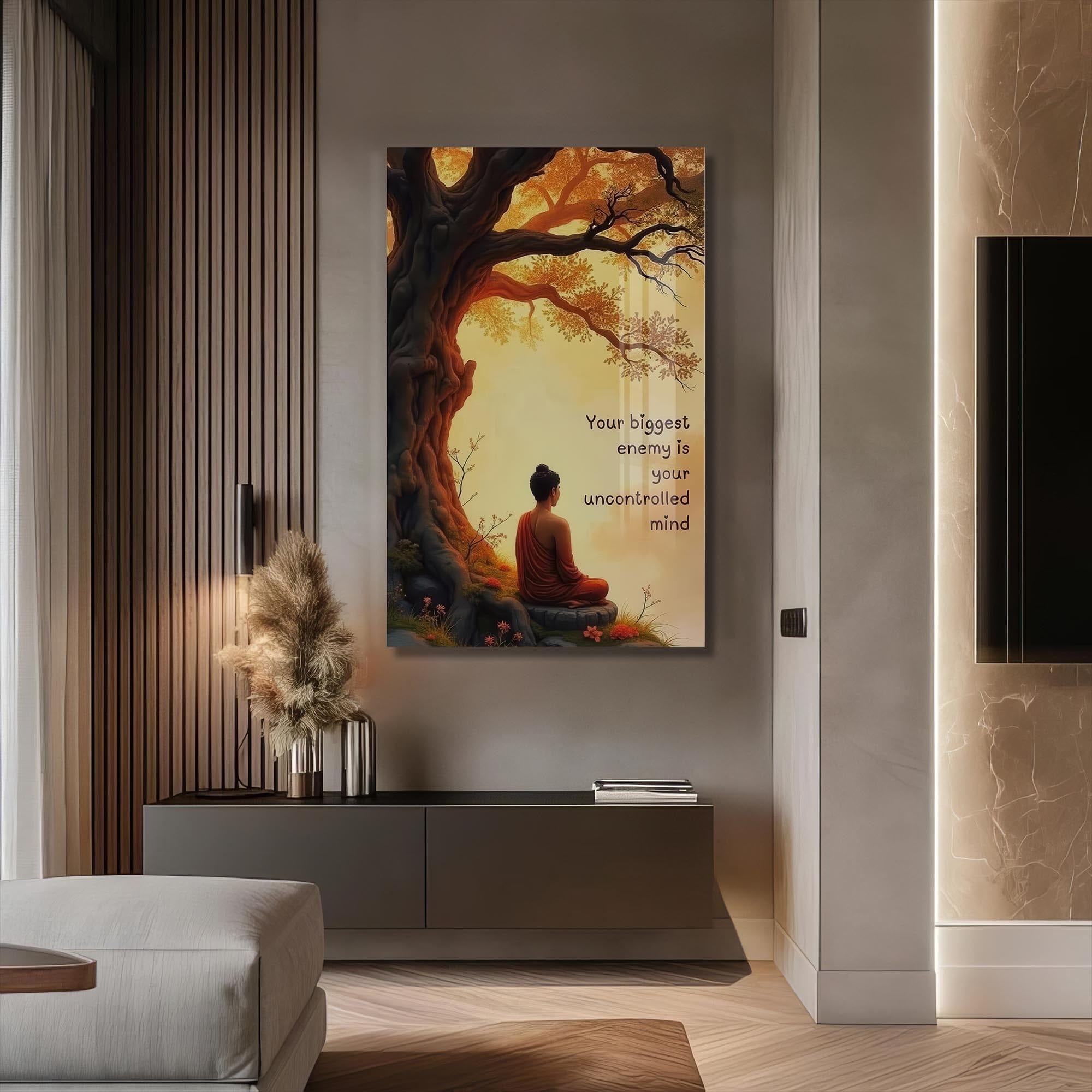 Artronauts Glass Print Uncontrolled Mind- Buddhism Tempered Glass Wall Art