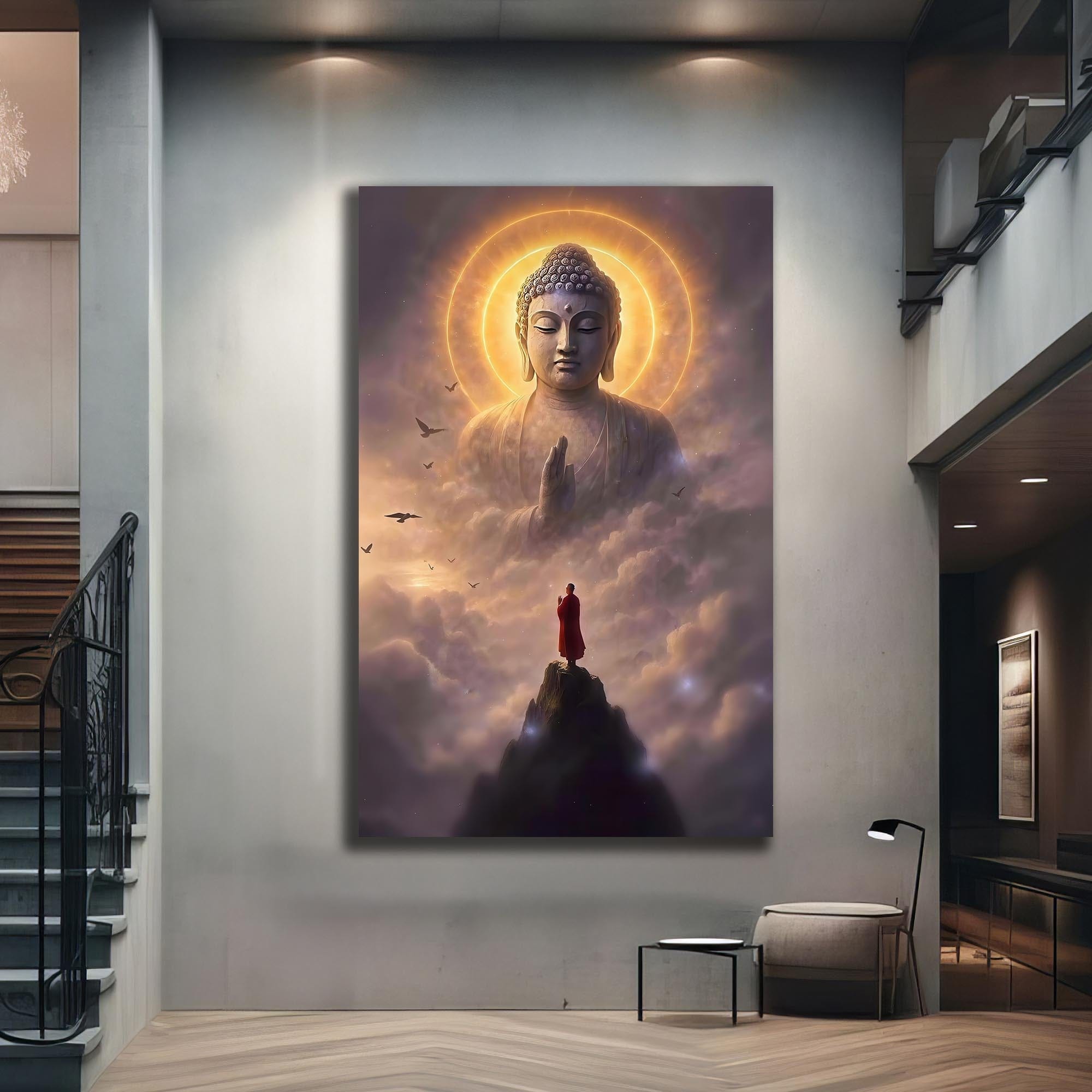 Artronauts Glass Print Above the Clouds- Buddhism Tempered Glass Wall Art