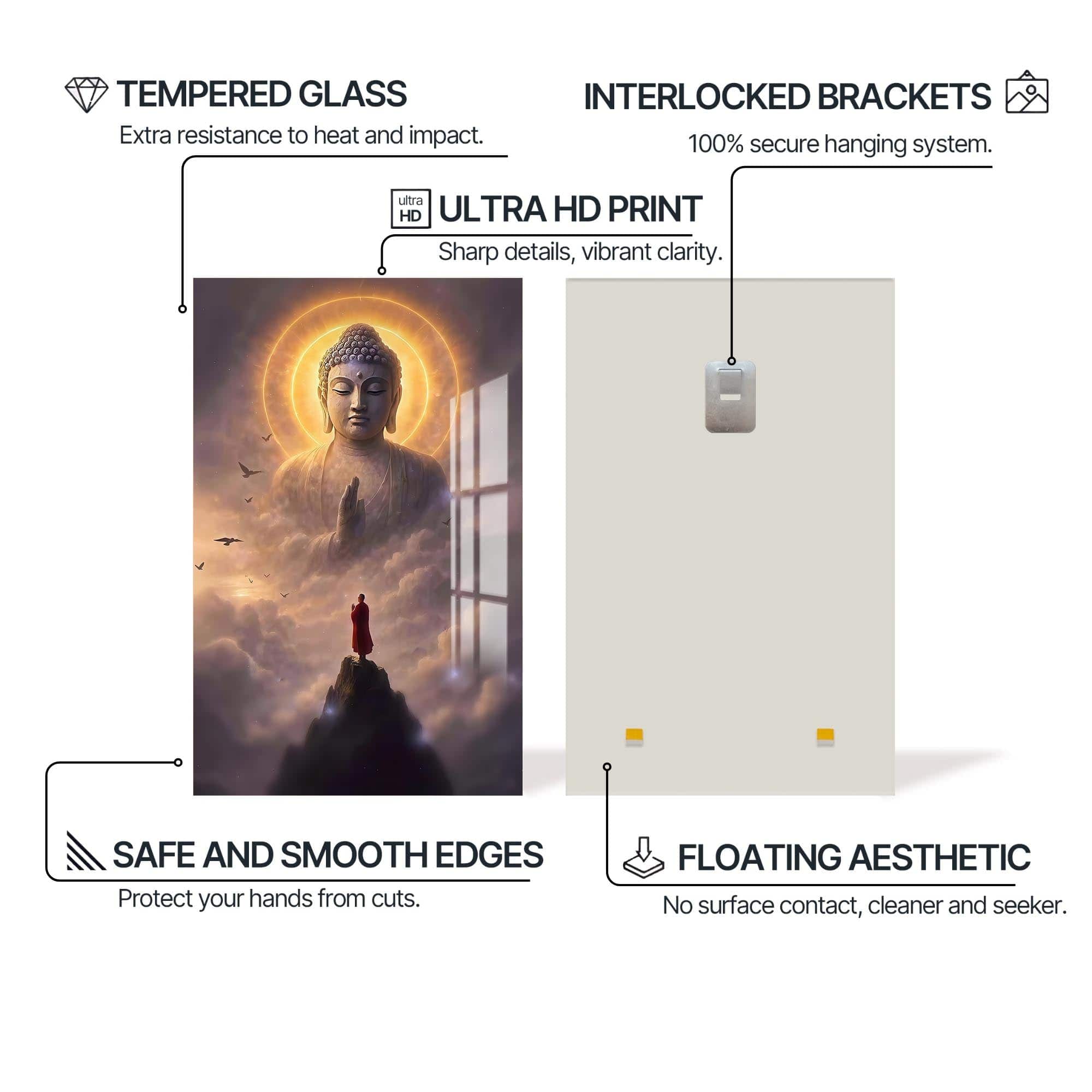 Artronauts Glass Print Above the Clouds- Buddhism Tempered Glass Wall Art