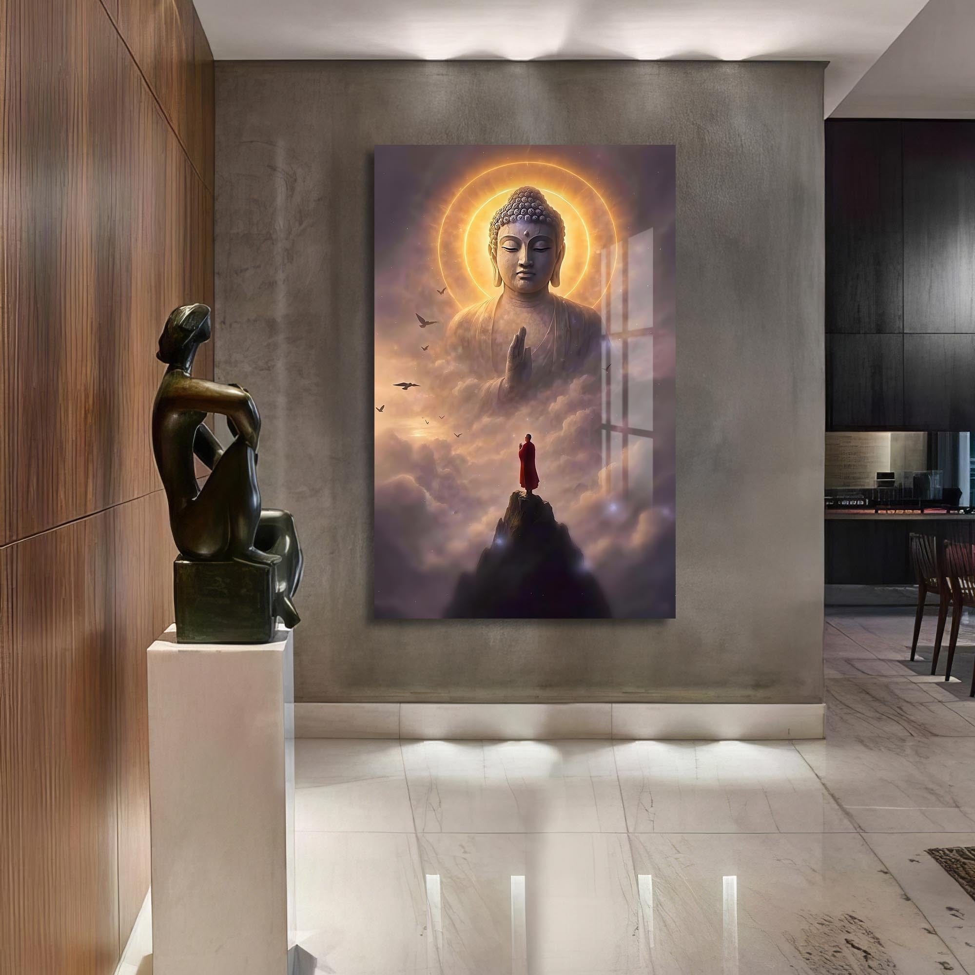 Artronauts Glass Print Above the Clouds- Buddhism Tempered Glass Wall Art