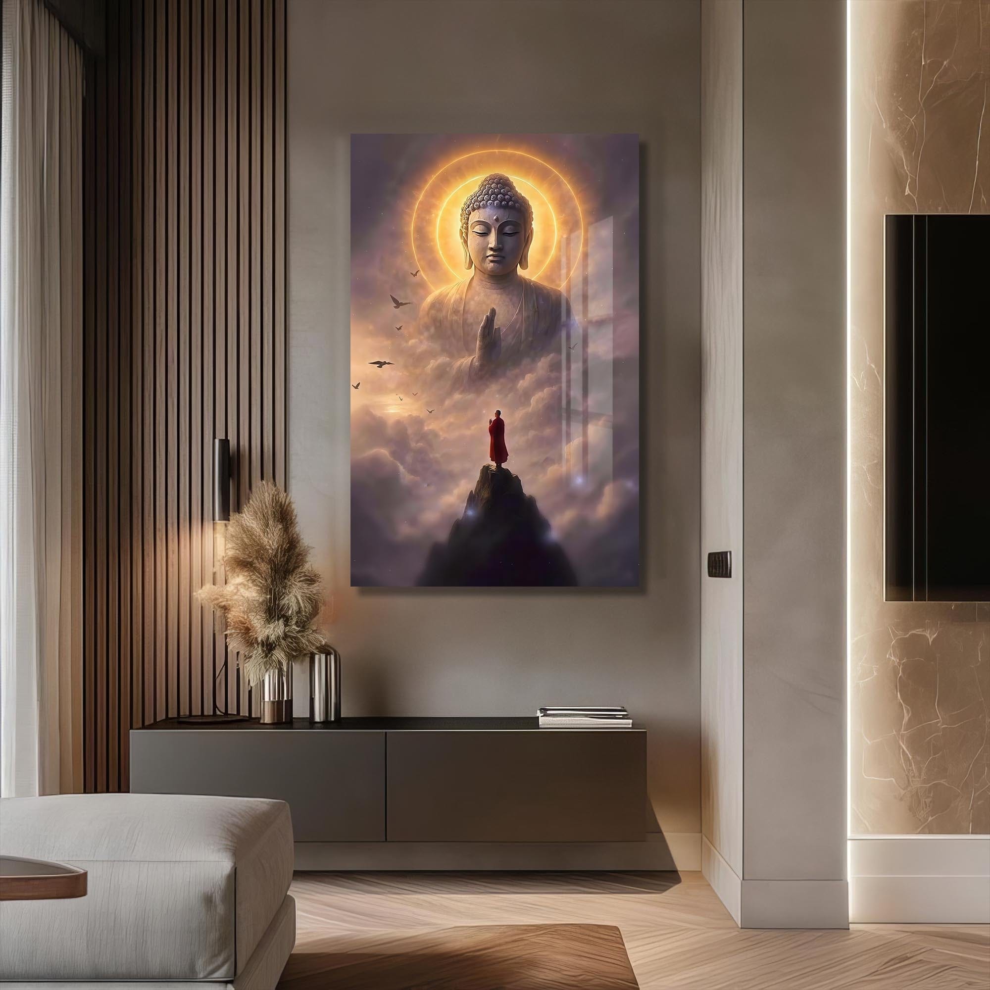 Artronauts Glass Print Above the Clouds- Buddhism Tempered Glass Wall Art