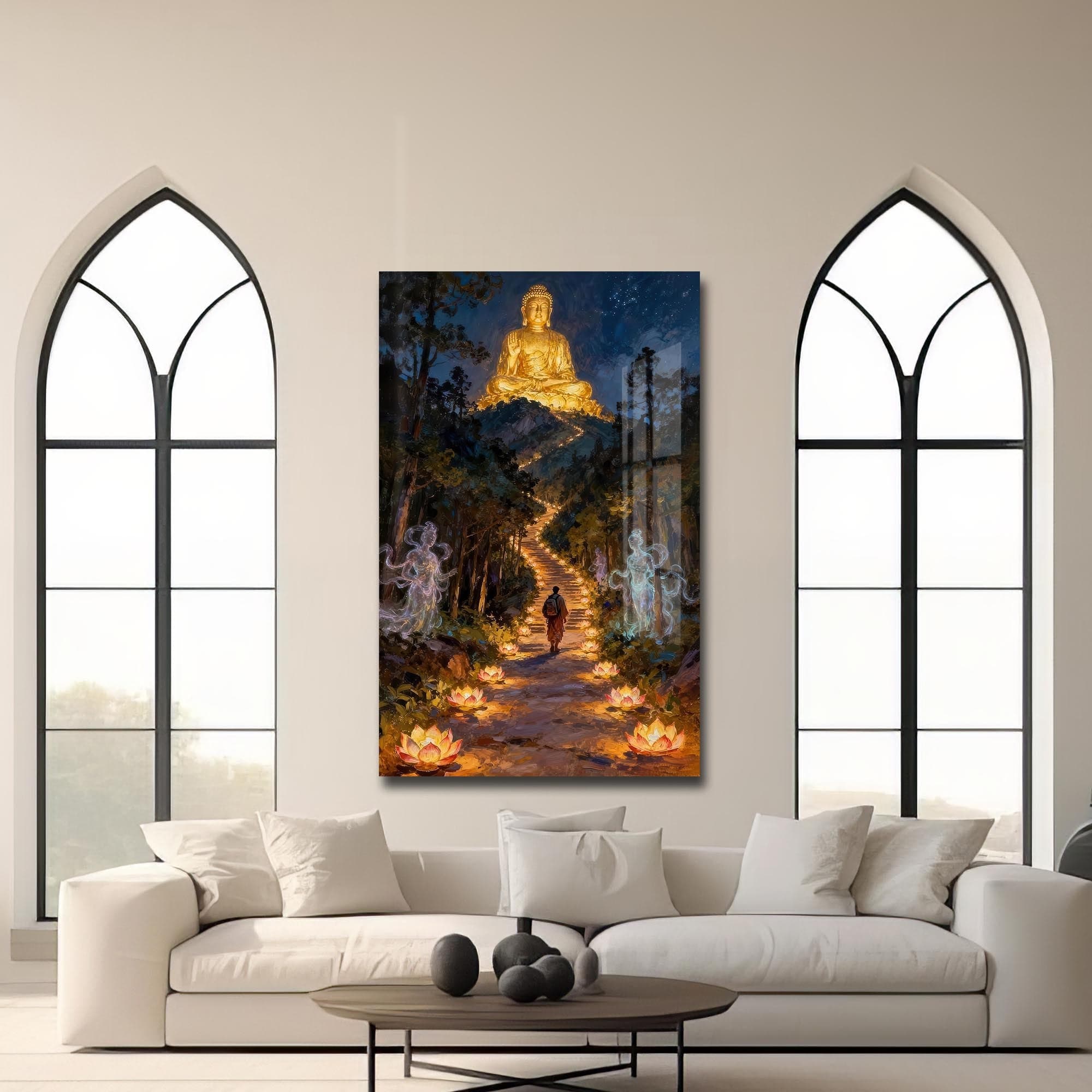 Artronauts Glass Print Light Through Darkness- Buddhism Tempered Glass Wall Art
