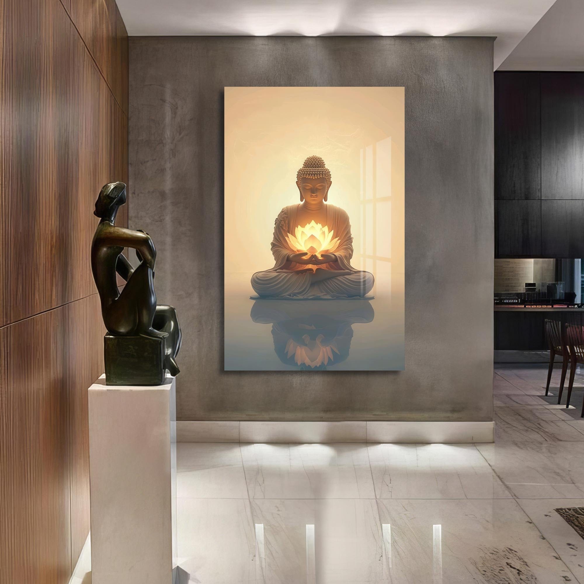 Artronauts Glass Print Golden Lotus Serenity- Buddhism Tempered Glass Wall Art