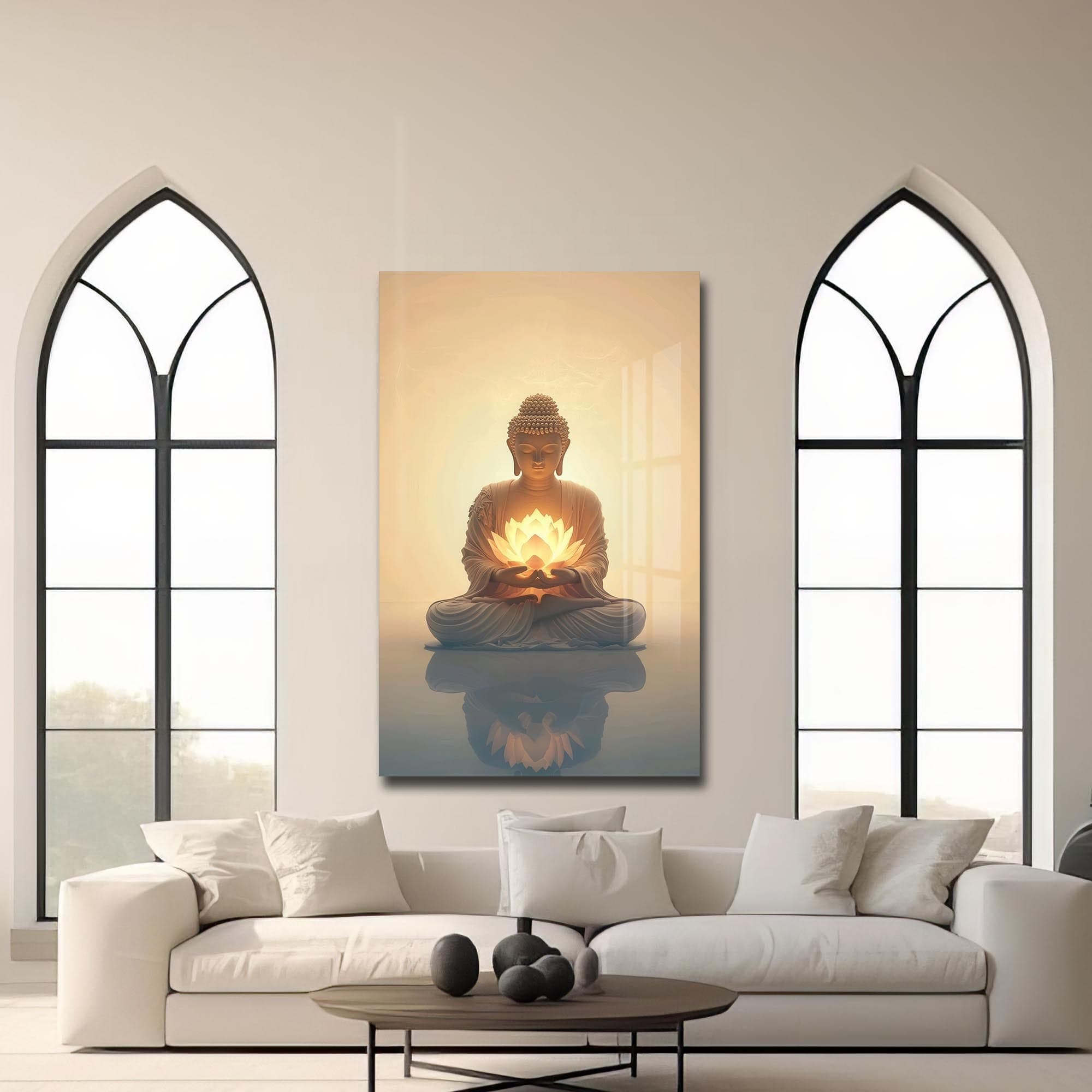 Artronauts Glass Print Golden Lotus Serenity- Buddhism Tempered Glass Wall Art