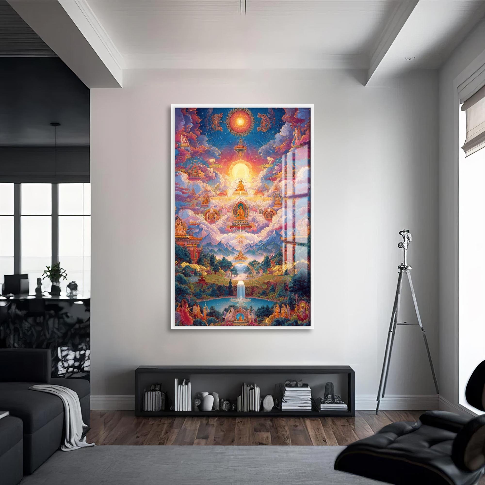 Artronauts Glass Print S | 72x46 cm | 28.3"x18.1" / White Sacred Realm- Buddhism Tempered Glass Wall Art