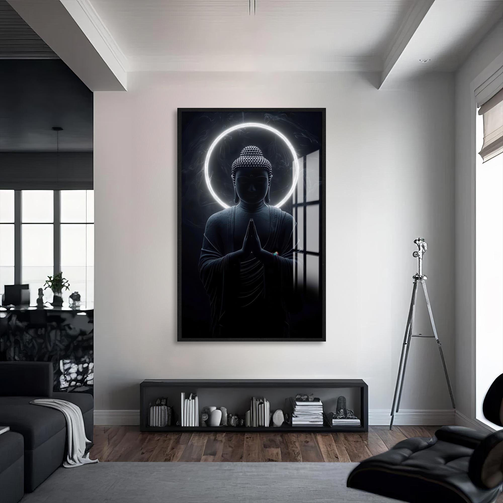 Artronauts Glass Print S | 72x46 cm | 28.3"x18.1" / Black Silent Halo- Buddhism Tempered Glass Wall Art