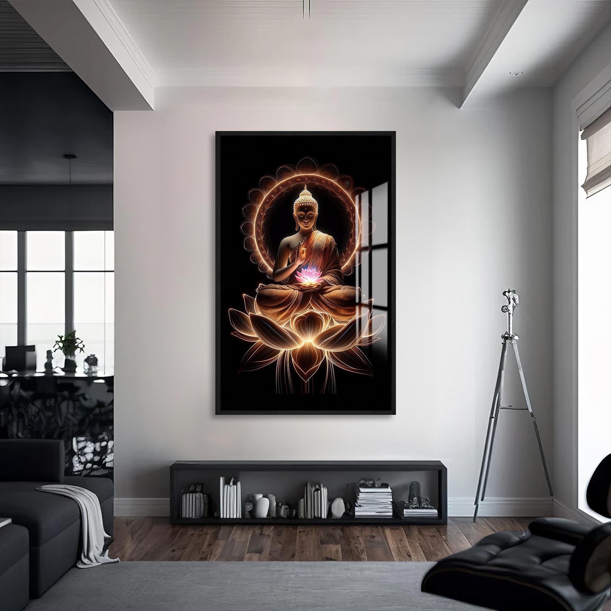 Artronauts Glass Print S | 72x46 cm | 28.3"x18.1" / Black Six Truths- Buddhism Tempered Glass Wall Art
