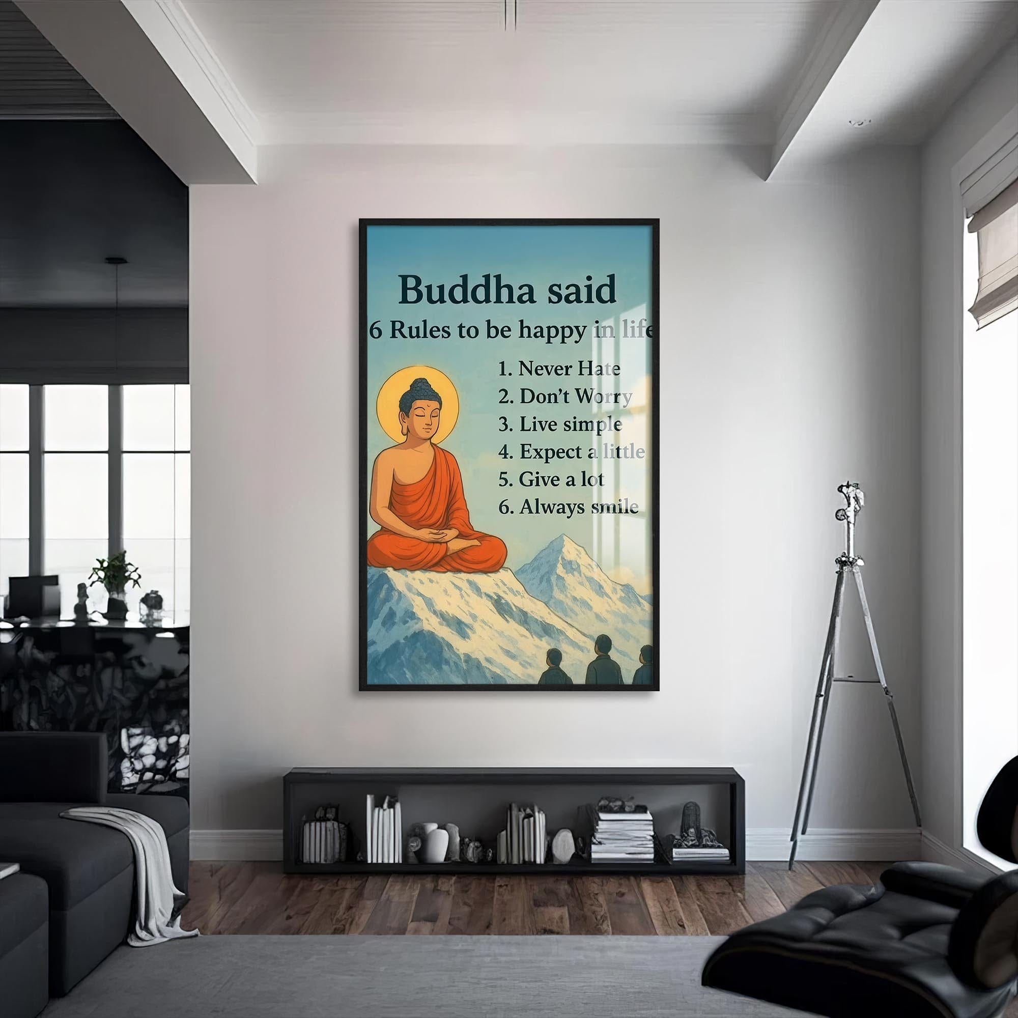 Artronauts Glass Print S | 72x46 cm | 28.3"x18.1" / Black Awakened Mind- Buddhism Tempered Glass Wall Art