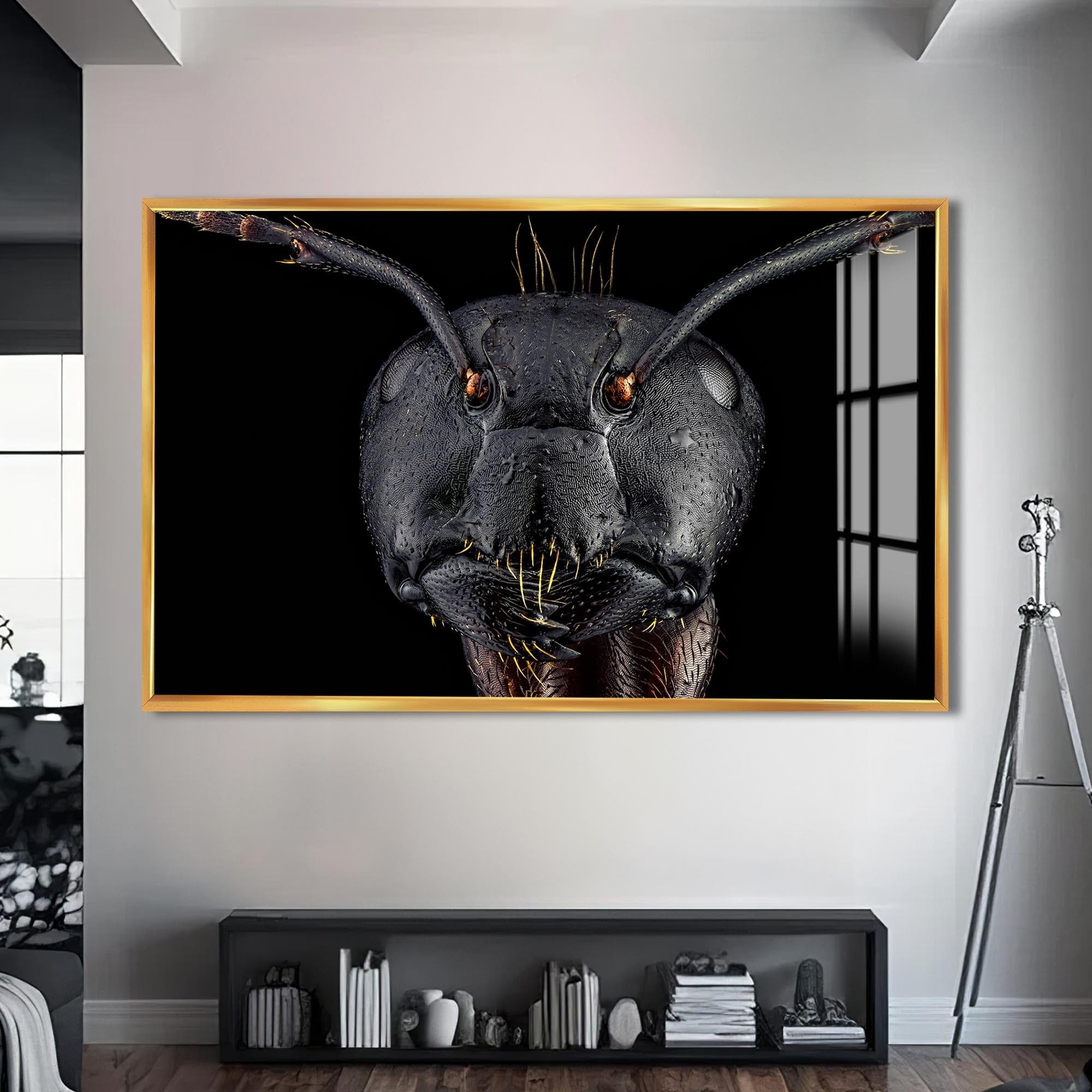 Artronauts Glass Print S | 72x46 cm | 28.3"x18.1" / Gold Black Ant Warrior – Animal Tempered Glass Wall Art