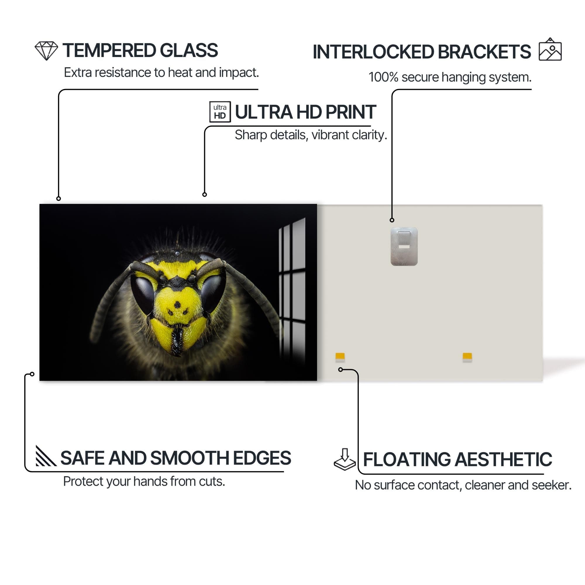 Artronauts Glass Print Yellow Wasp Close-Up – Animal Tempered Glass Wall Art