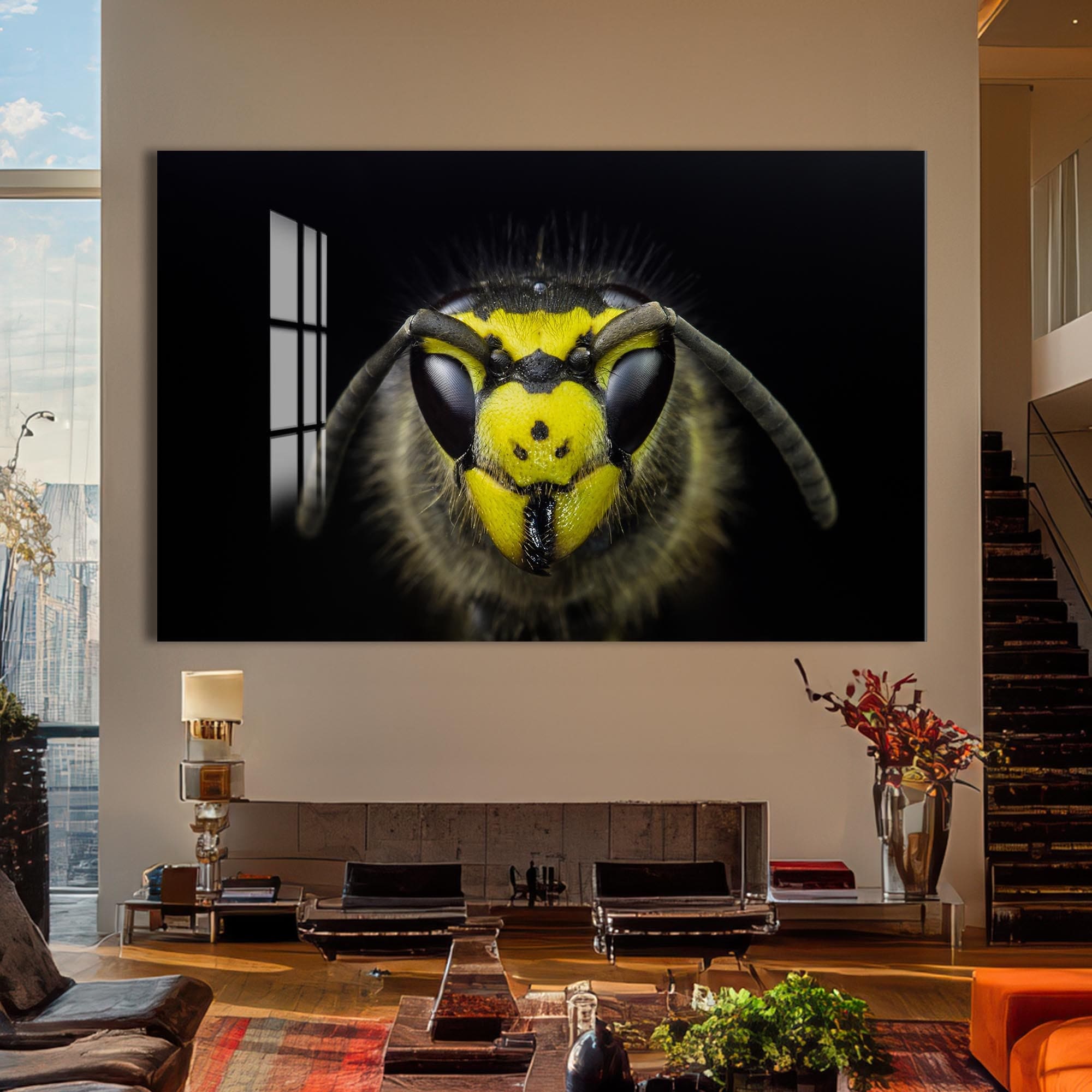 Artronauts Glass Print Yellow Wasp Close-Up – Animal Tempered Glass Wall Art