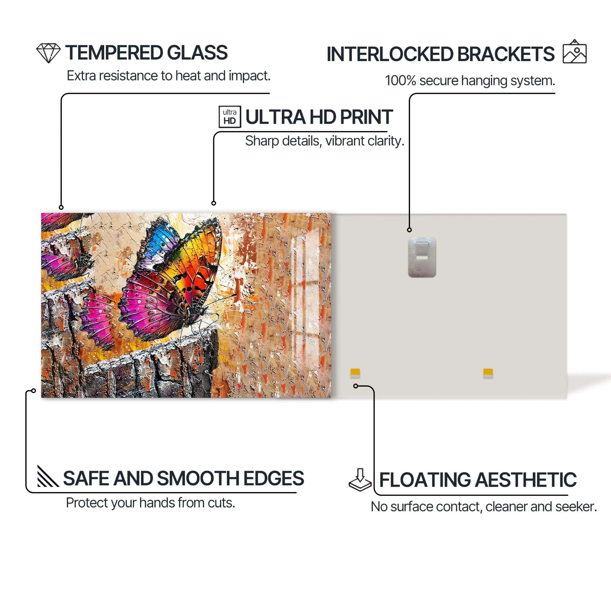 Artronauts Glass Print Vibrant Barkland Butterfly – Animal Tempered Glass Wall Art