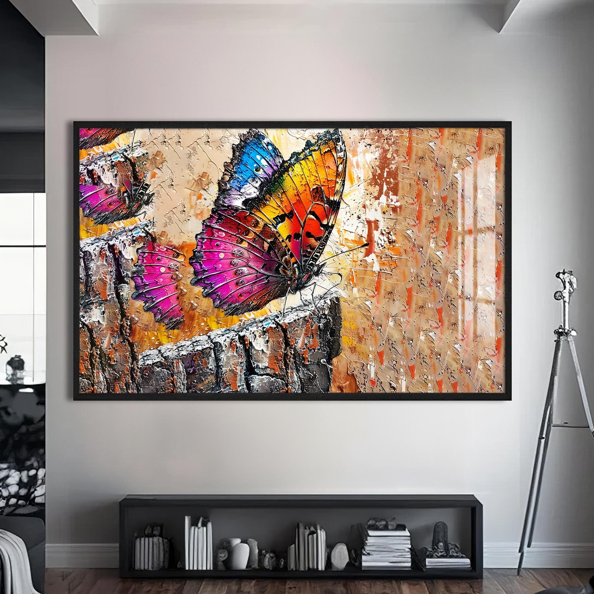 Artronauts Glass Print S | 72x46 cm | 28.3"x18.1" / Black Vibrant Barkland Butterfly – Animal Tempered Glass Wall Art