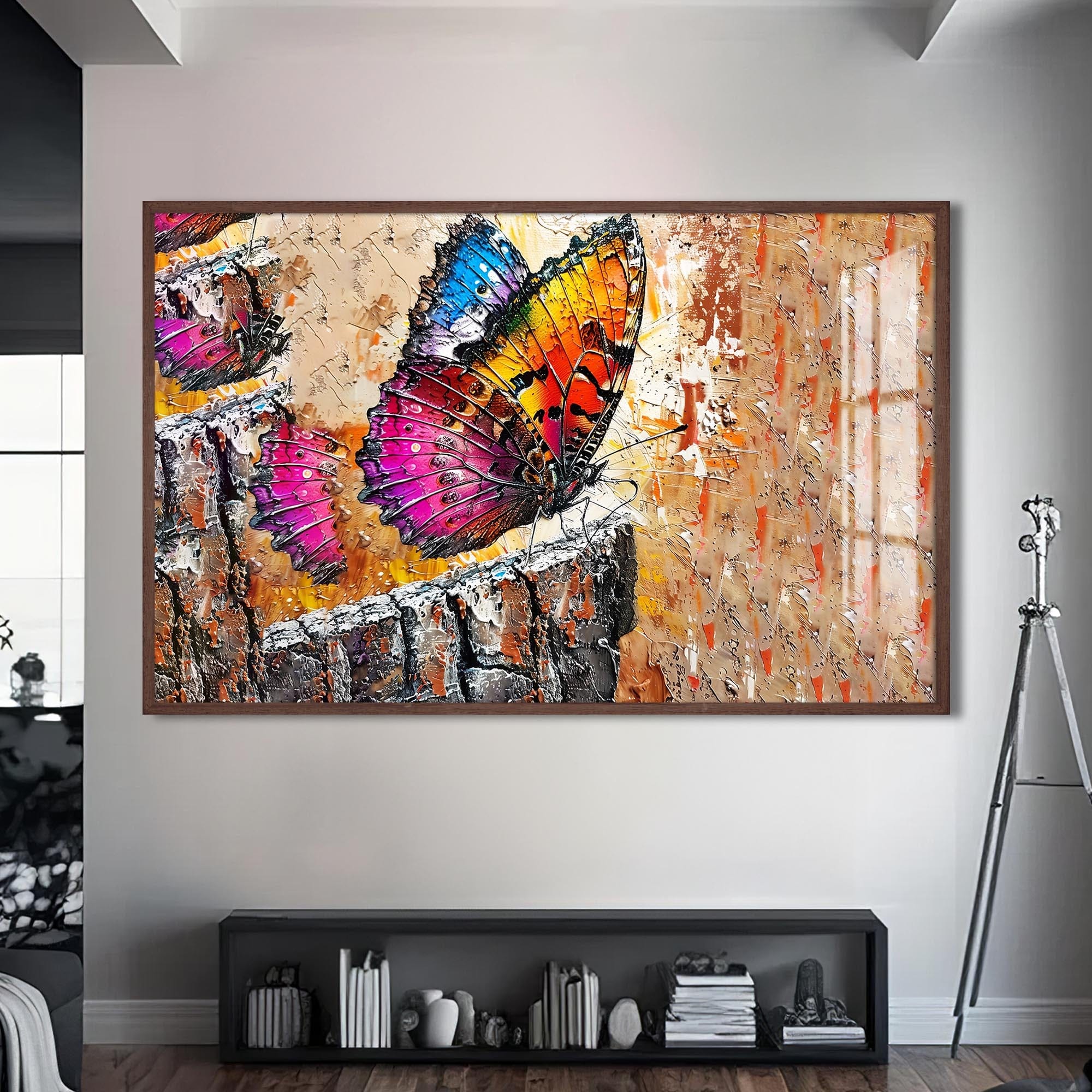 Artronauts Glass Print S | 72x46 cm | 28.3"x18.1" / Walnut Vibrant Barkland Butterfly – Animal Tempered Glass Wall Art