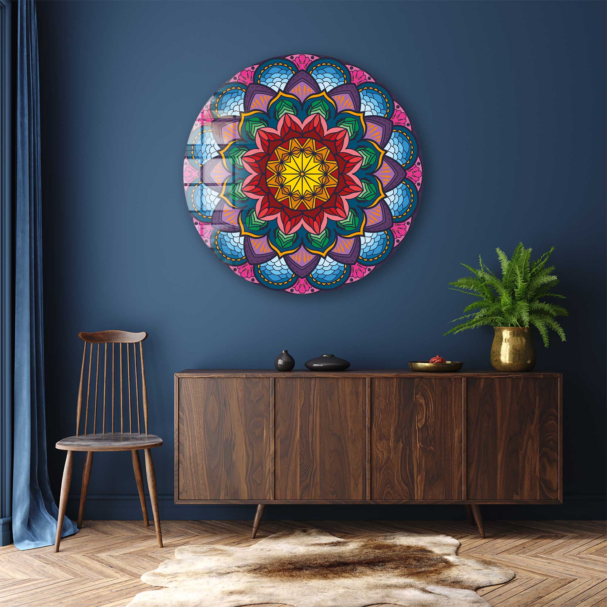 Artronauts Glass Print Mandala Design - Rounded Glass Wall Art