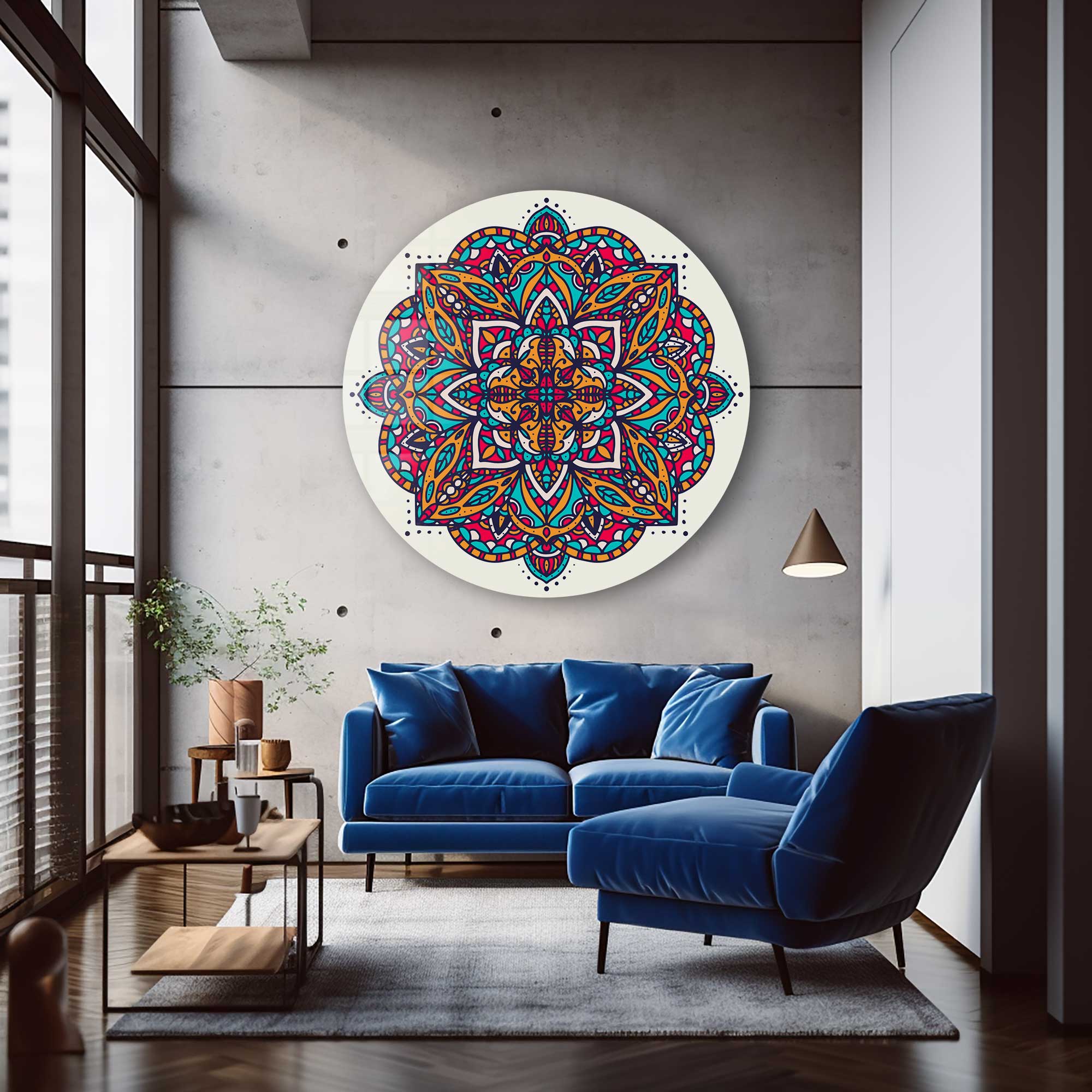 Artronauts Glass Print Mandala Design II - Rounded Glass Wall Art