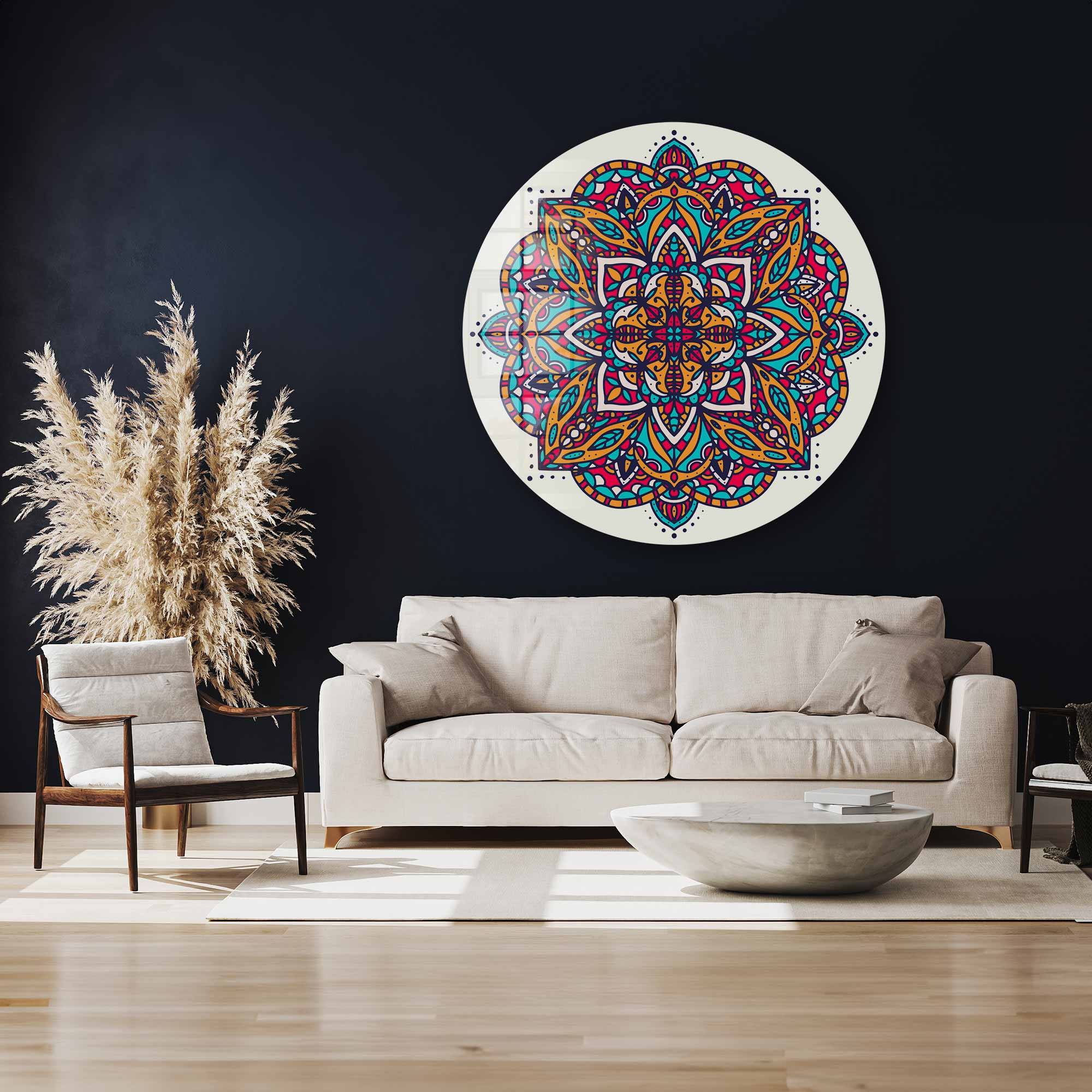 Artronauts Glass Print Mandala Design II - Rounded Glass Wall Art