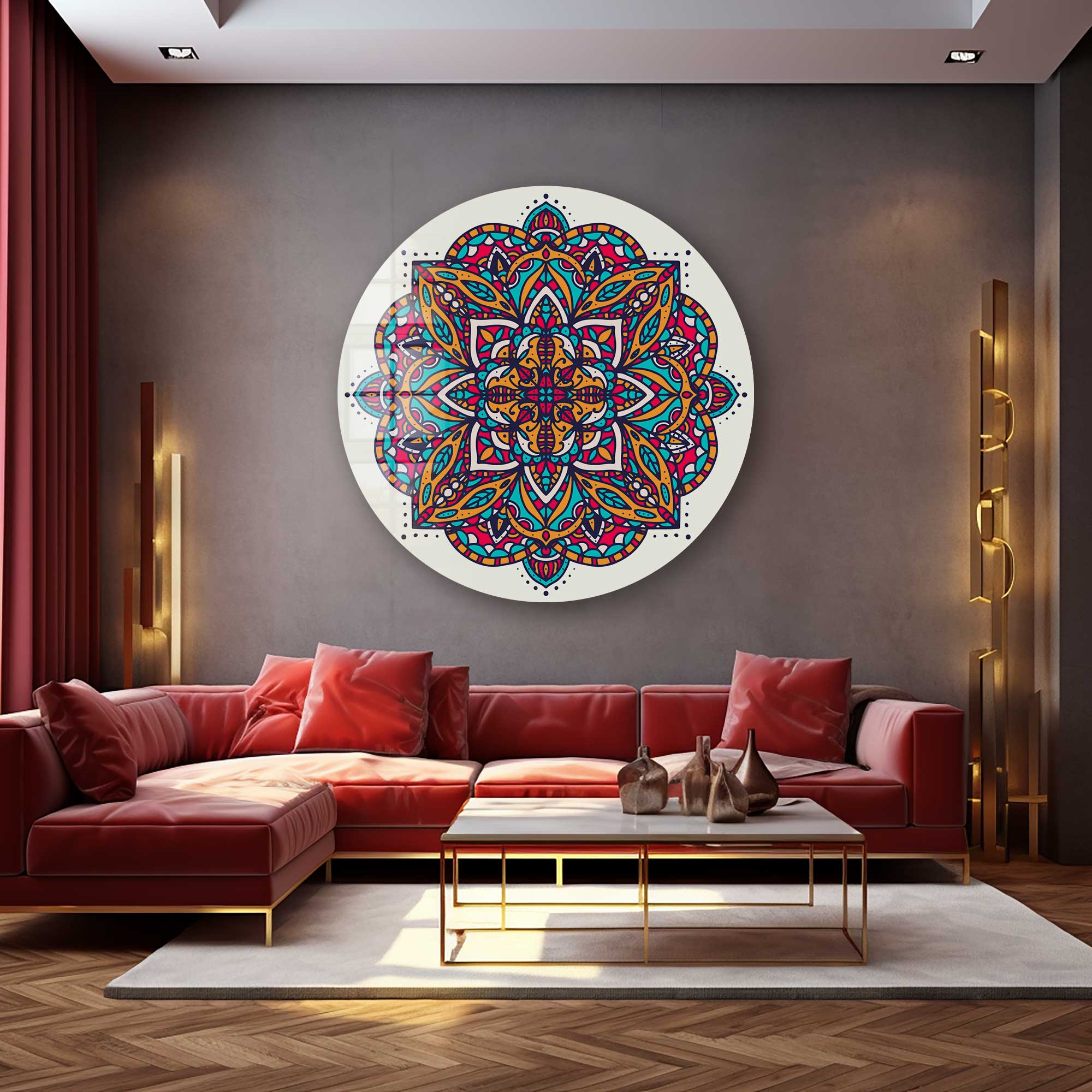 Artronauts Glass Print Mandala Design II - Rounded Glass Wall Art