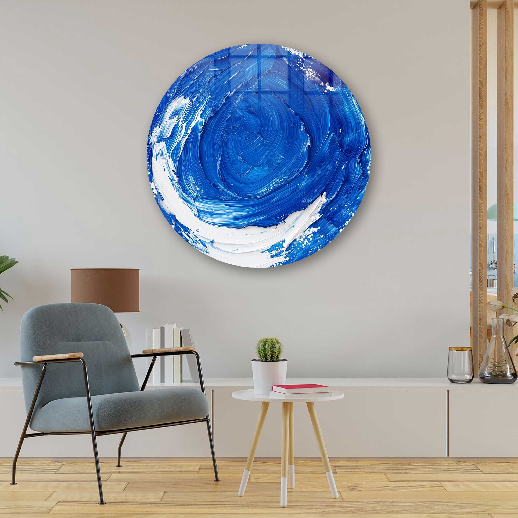 Artronauts Glass Print Abstract Ocean Blue- Rounded Glass Wall Art