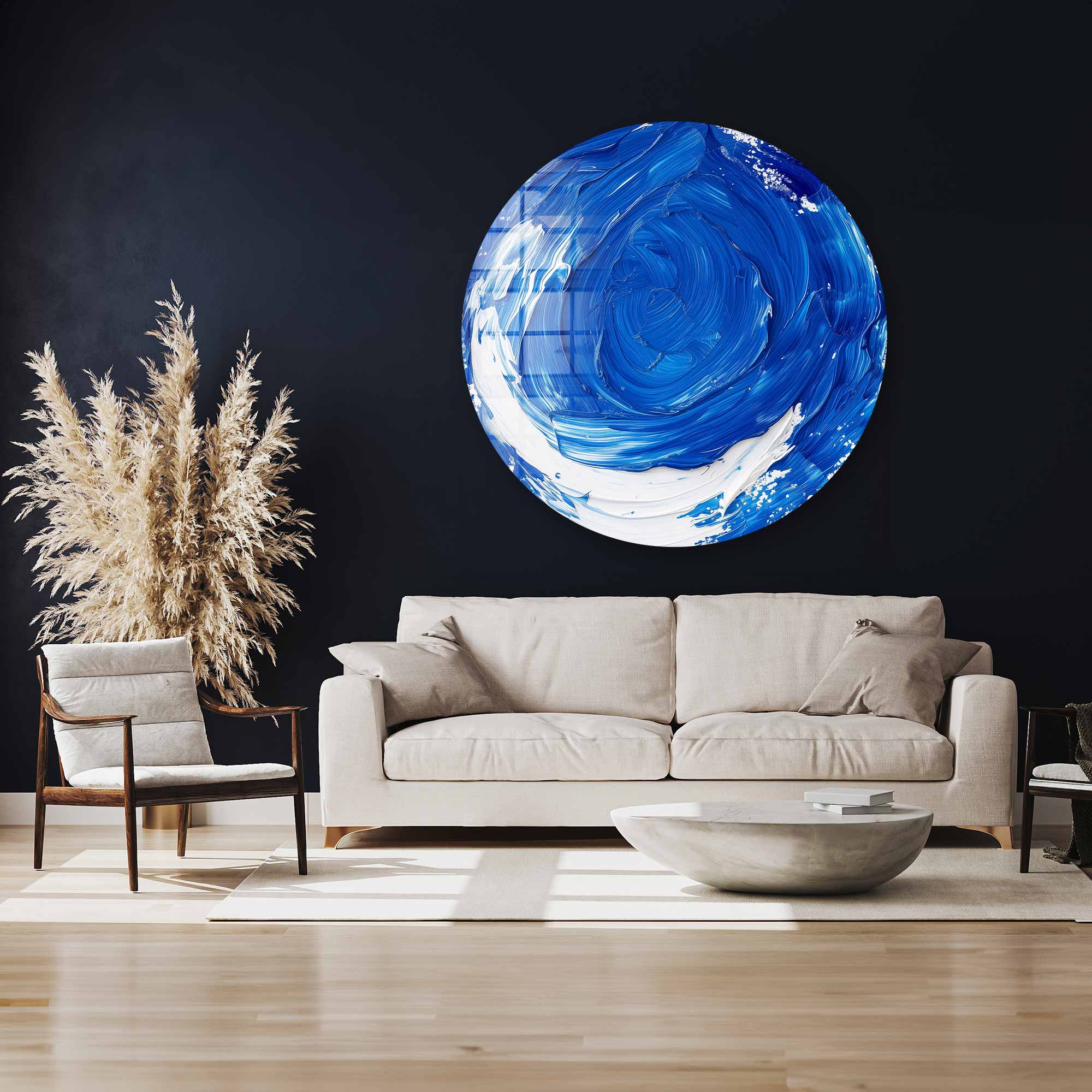 Artronauts Glass Print Abstract Ocean Blue- Rounded Glass Wall Art