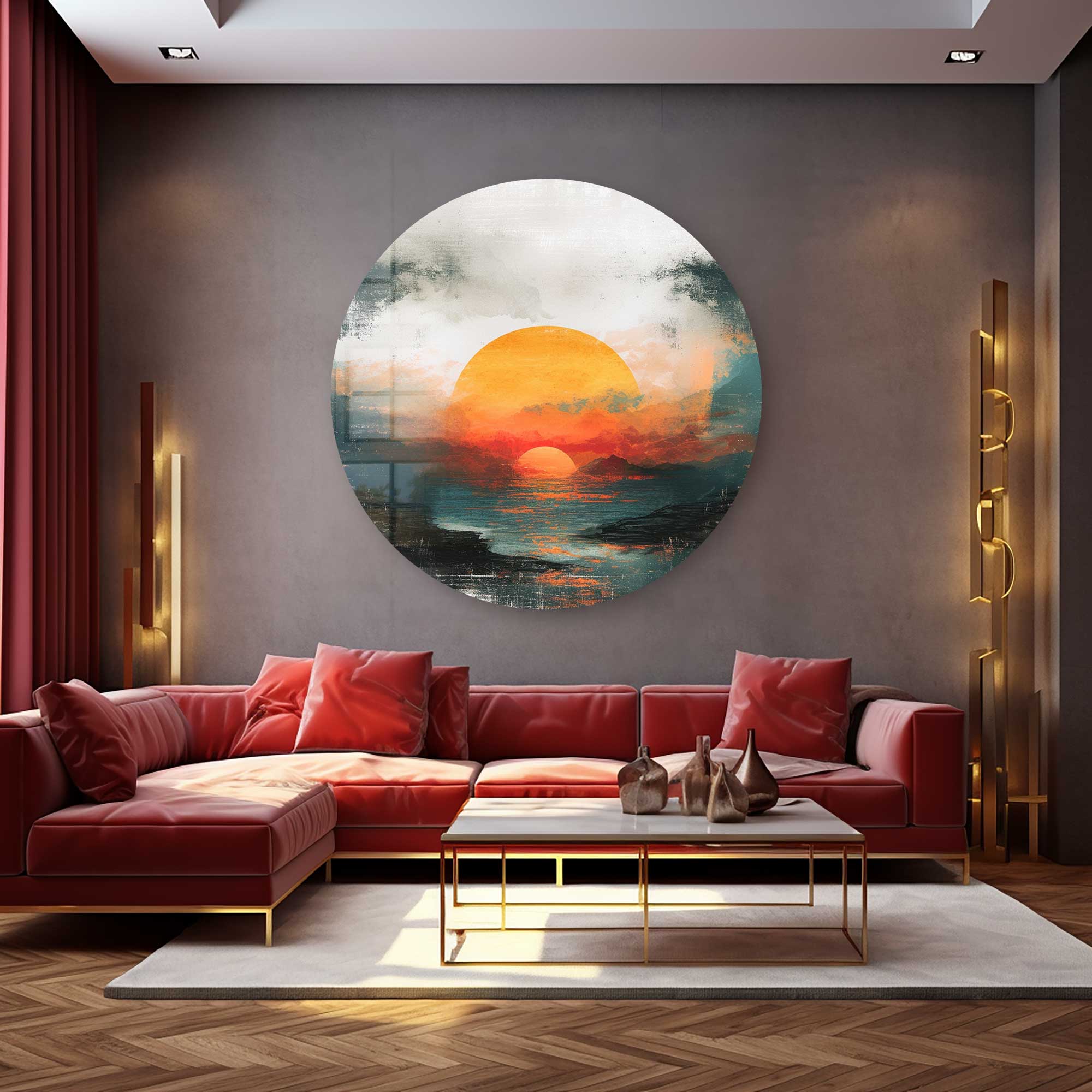 Artronauts Glass Print Painting Sunset - Rounded Glass Wall Art